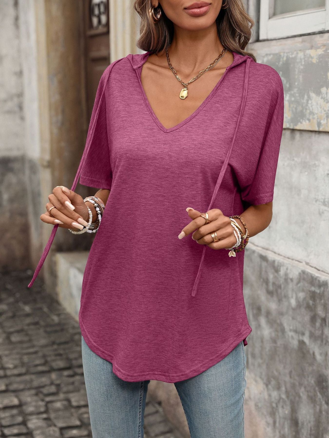 Casual Short Sleeve Hooded T-Shirt