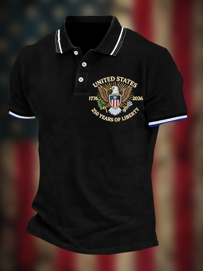 Men'S Retro Patriotic Independence Day 250Th Anniversary Polo Shirt