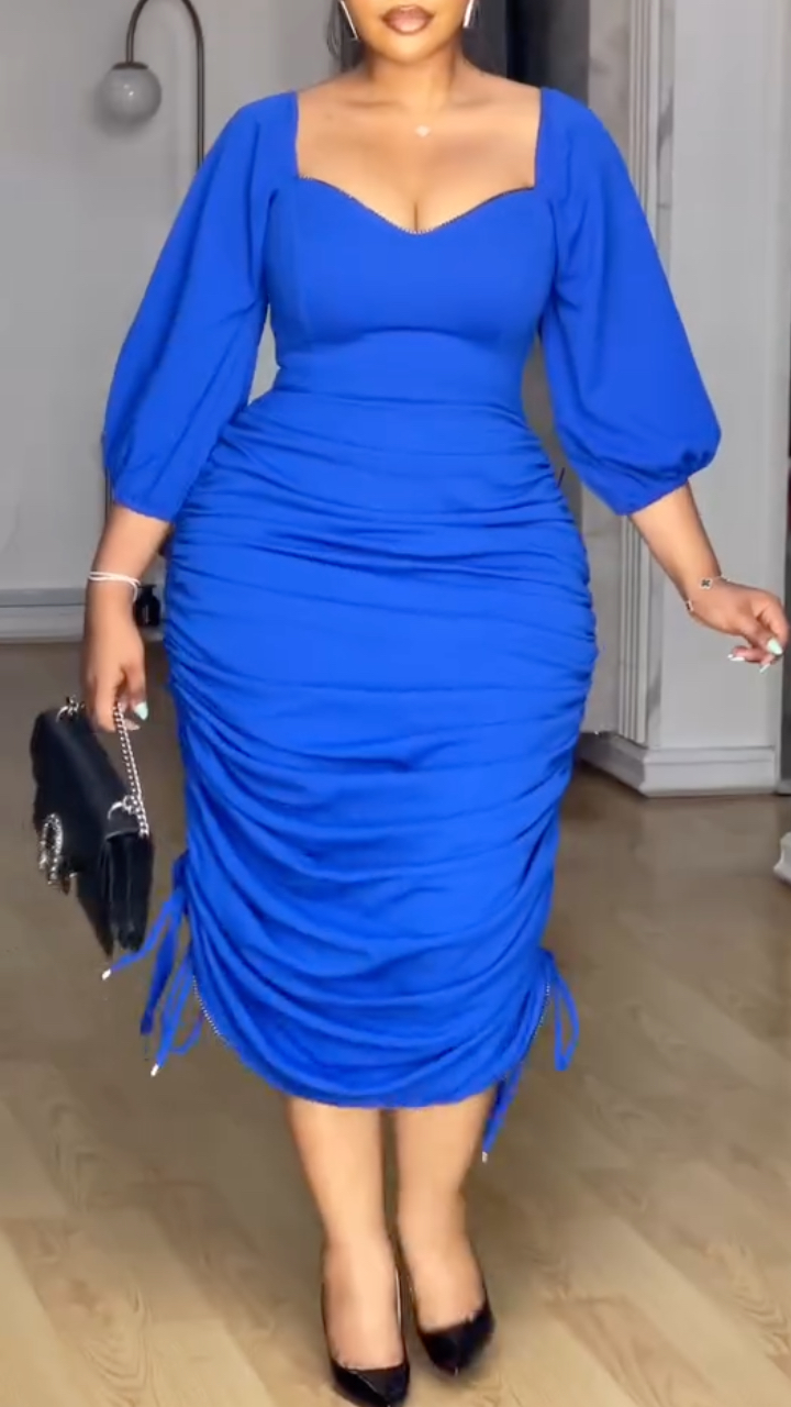 Women's Lantern Sleeve Fitted Waist Elegant Dress