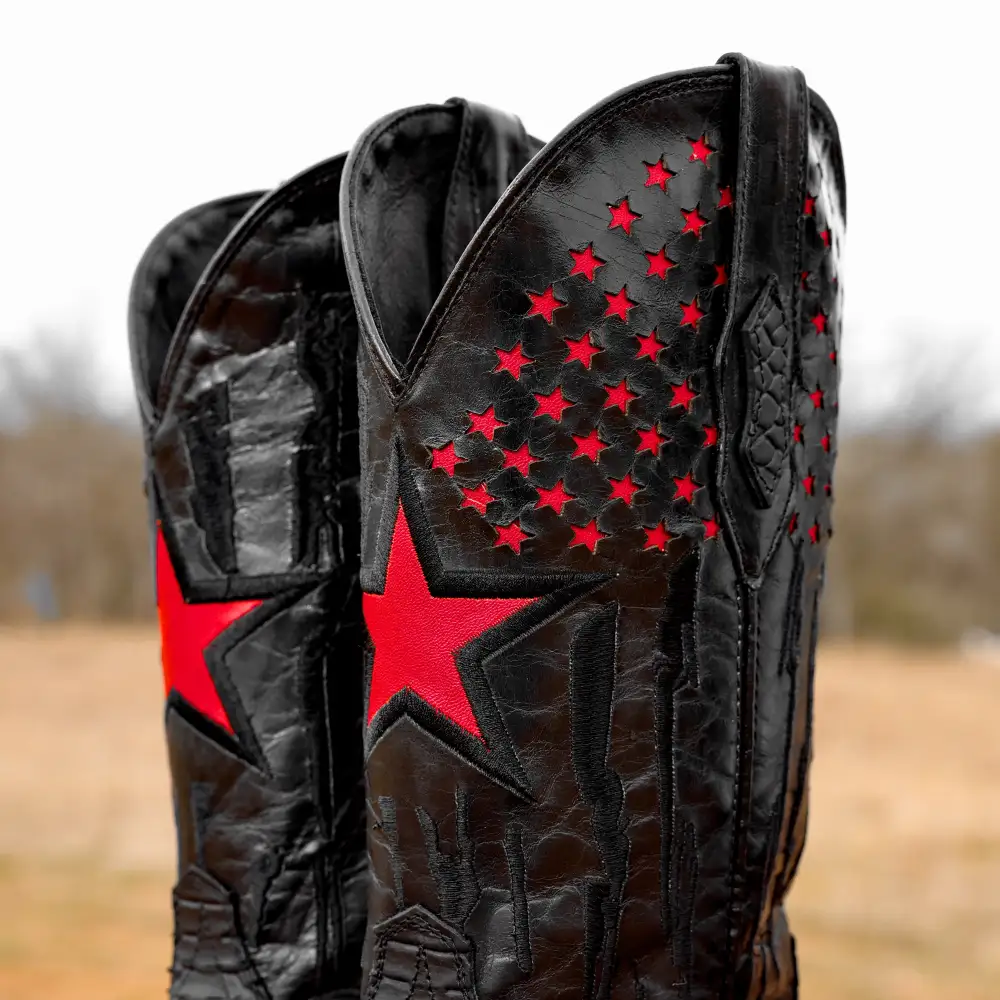 Matte Black Python Leather Boots - Square Toe