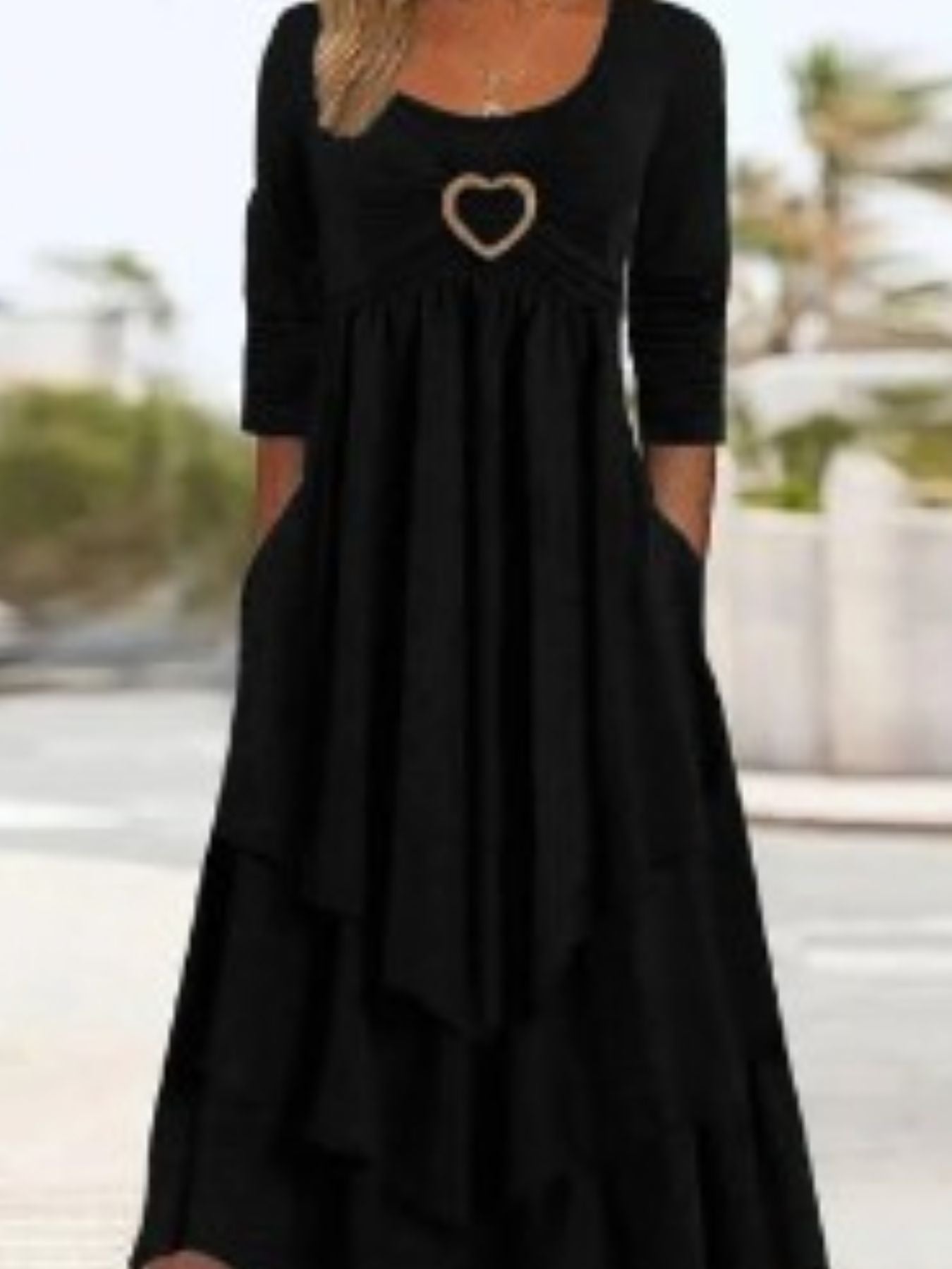 Full Size Heart-Decor Layered Midi Dress Plus Size