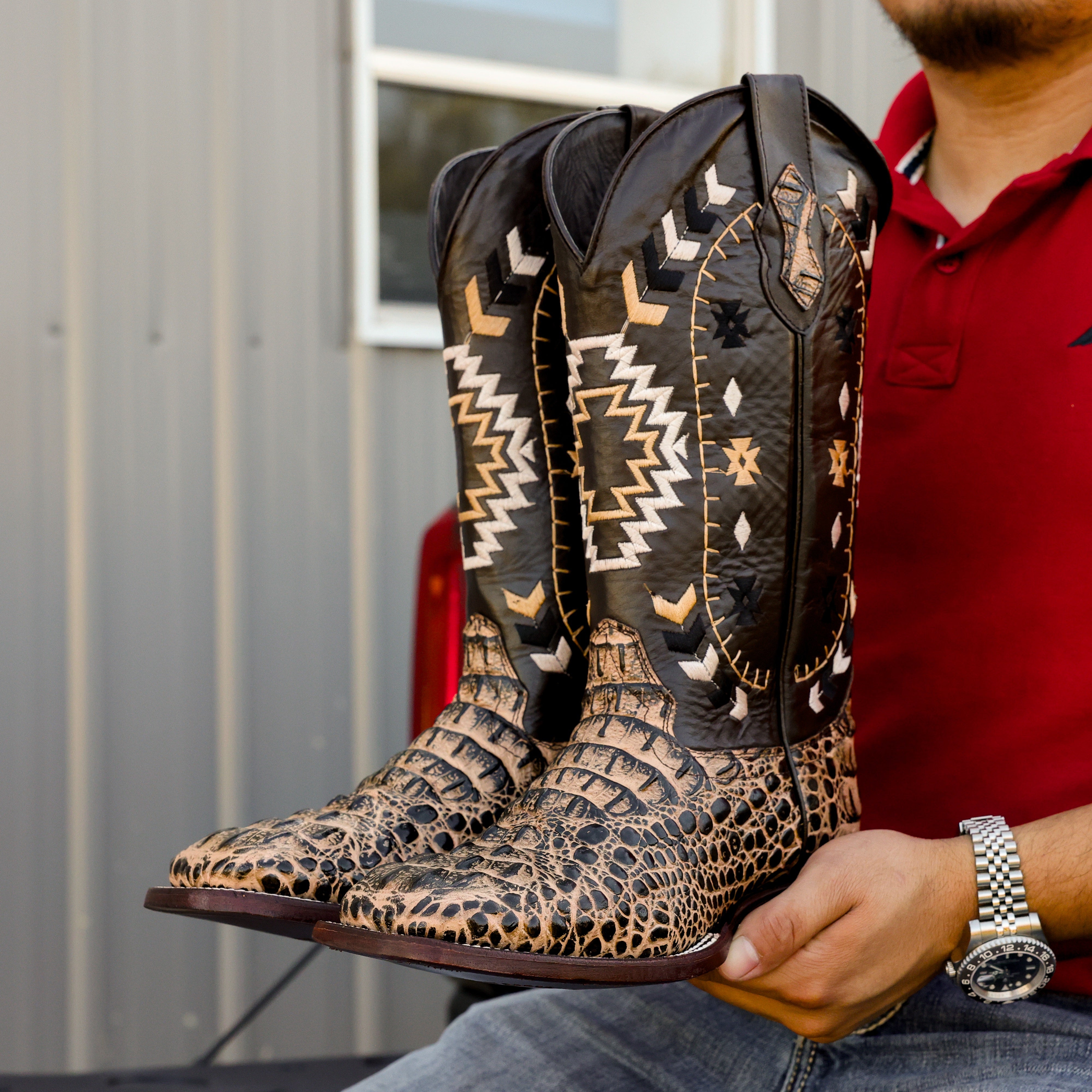 Orix Caiman Neck Leather Boots - Square Toe