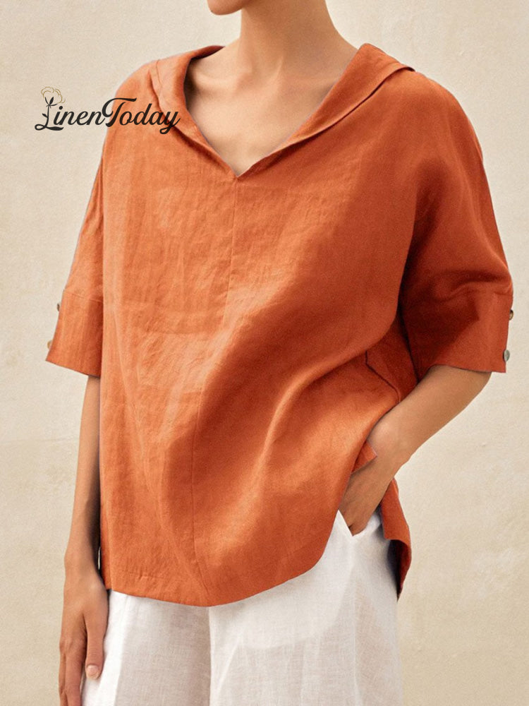 Women's Casual Linen V-neck Shirt