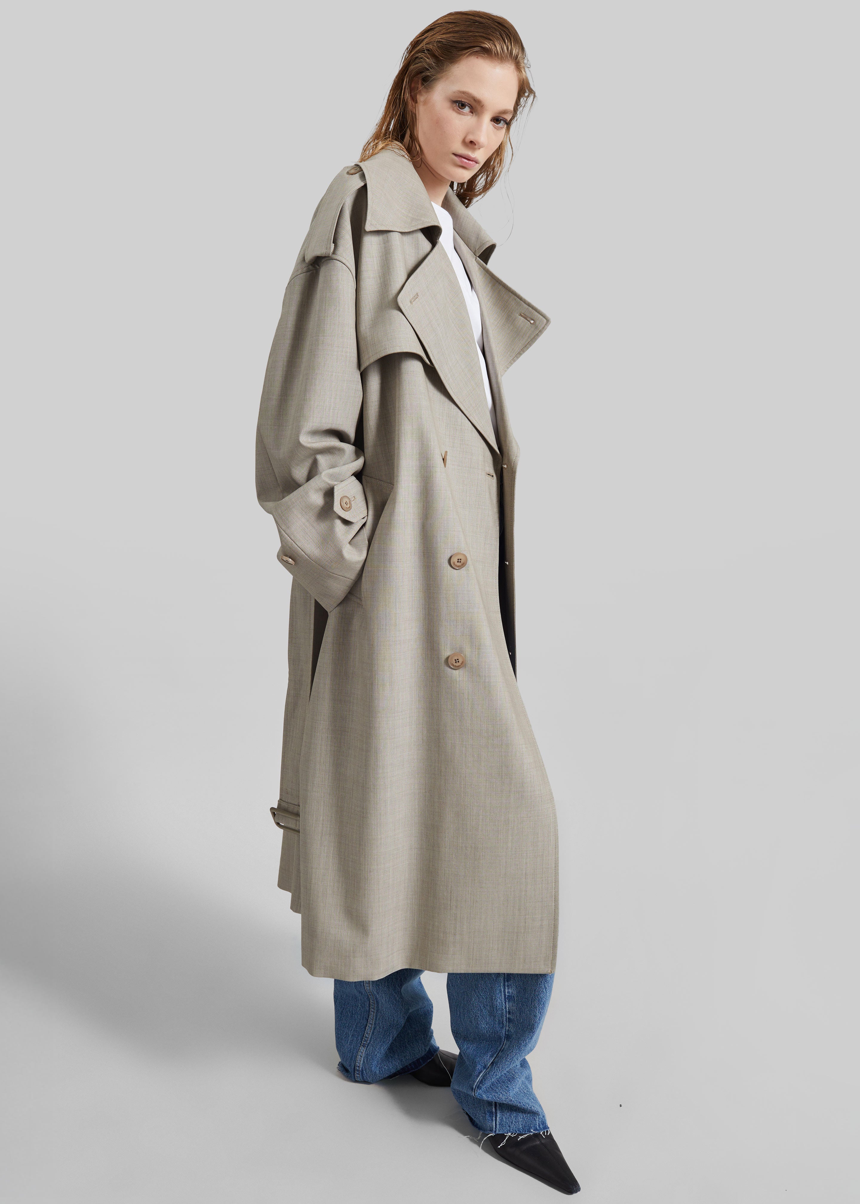 Dursley Oversized Trench Coat - Beige Melange