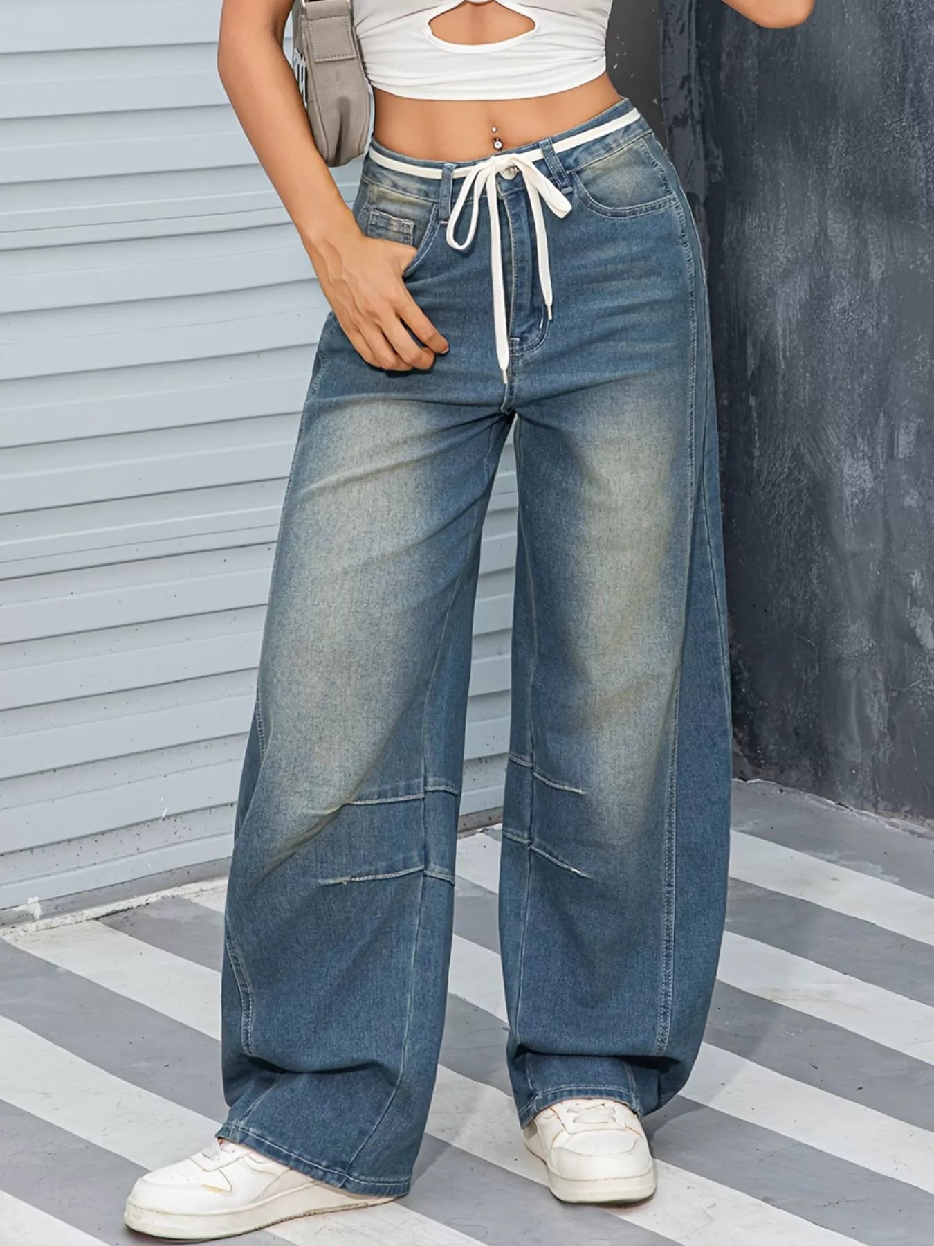 Vintage Wash Wide Leg Jeans