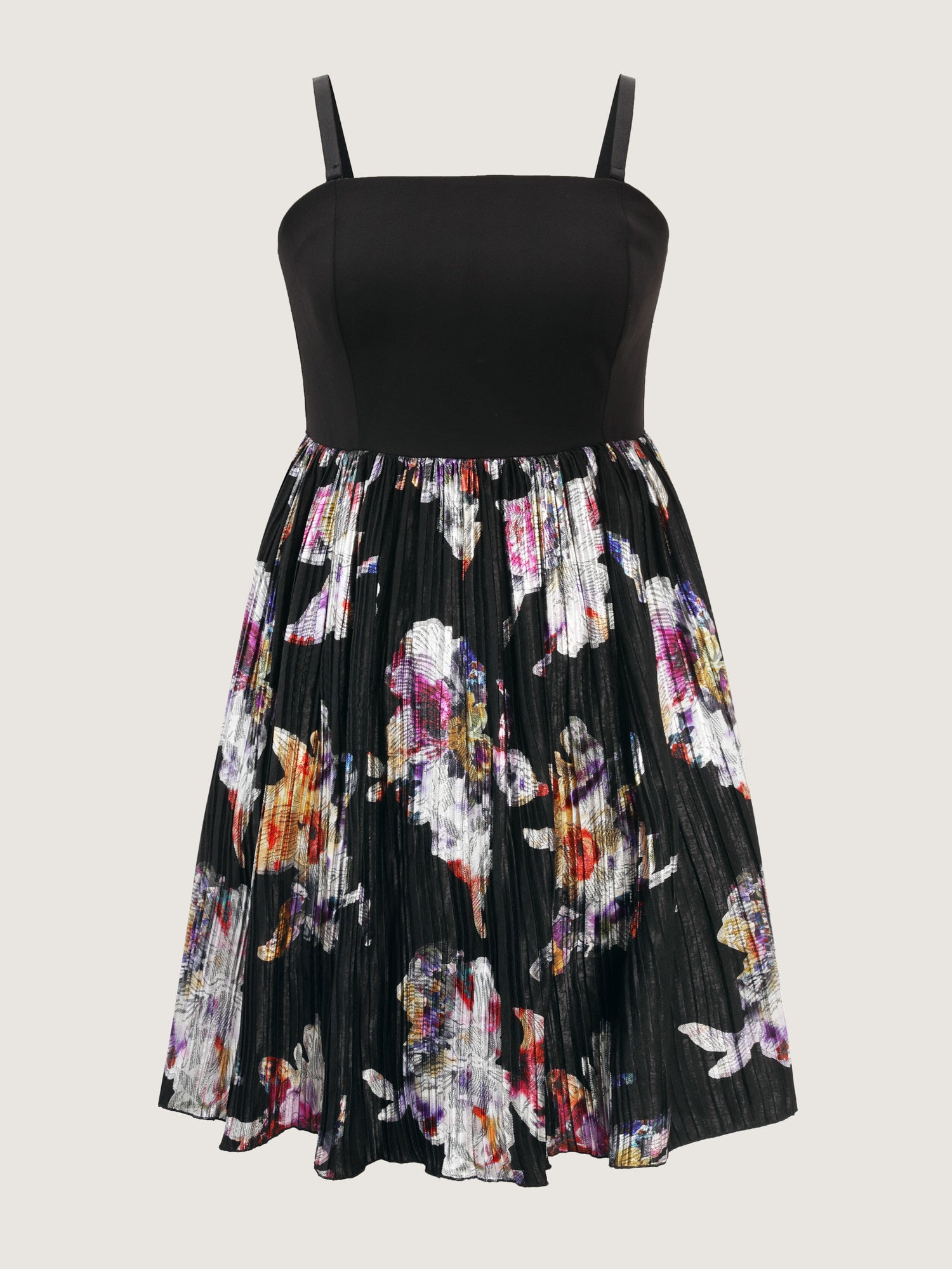 Floral Pleated Detachable Straps Contrast Mini Dress