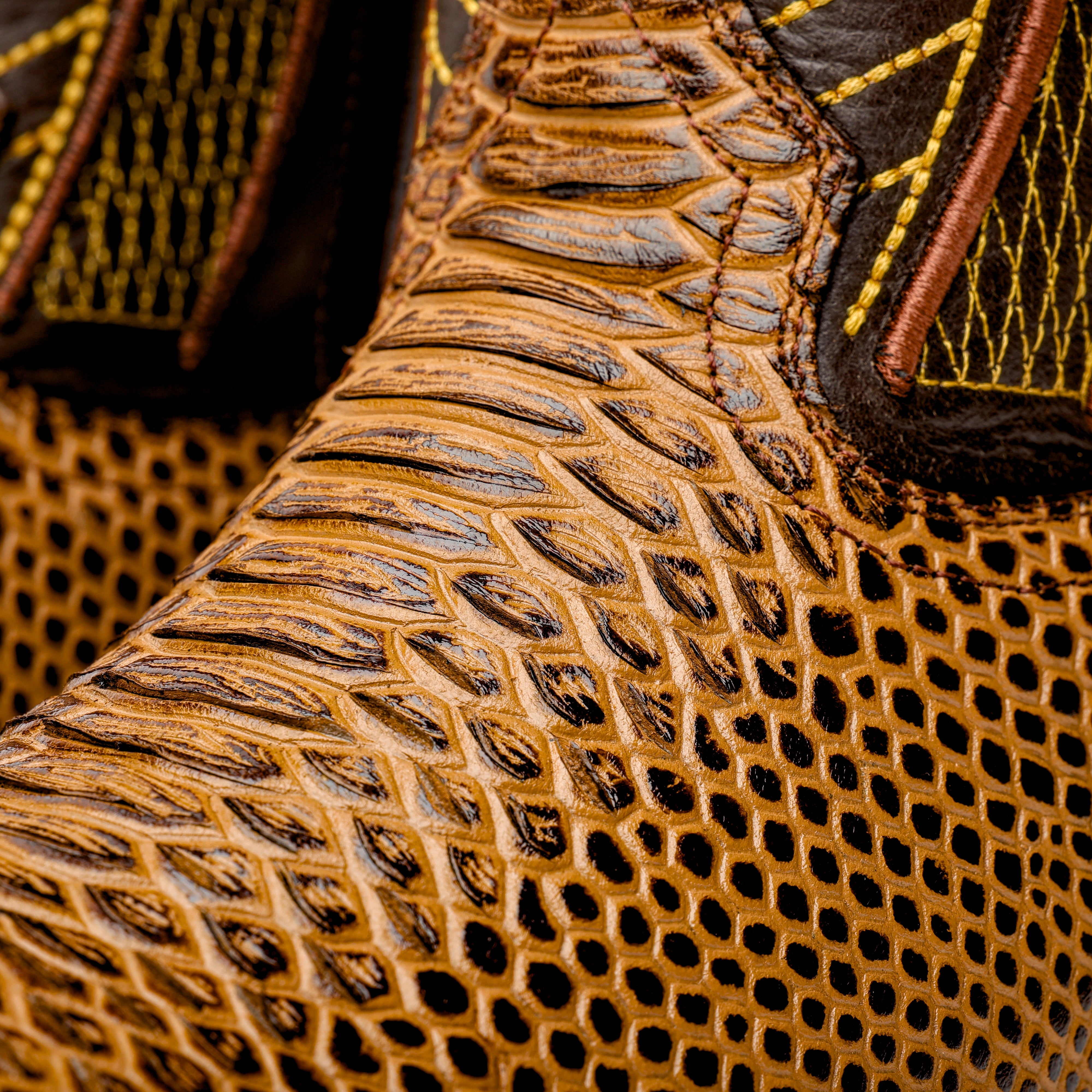 Honey Python Leather Boots - Square Toe