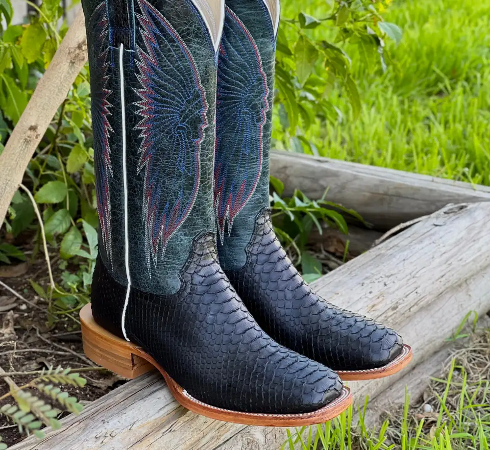 Men’s Genuine Black Python Boots With Dark Blue Shaft