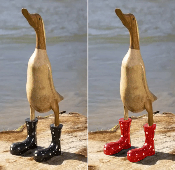 Handmade Carved Wellies Duck Family