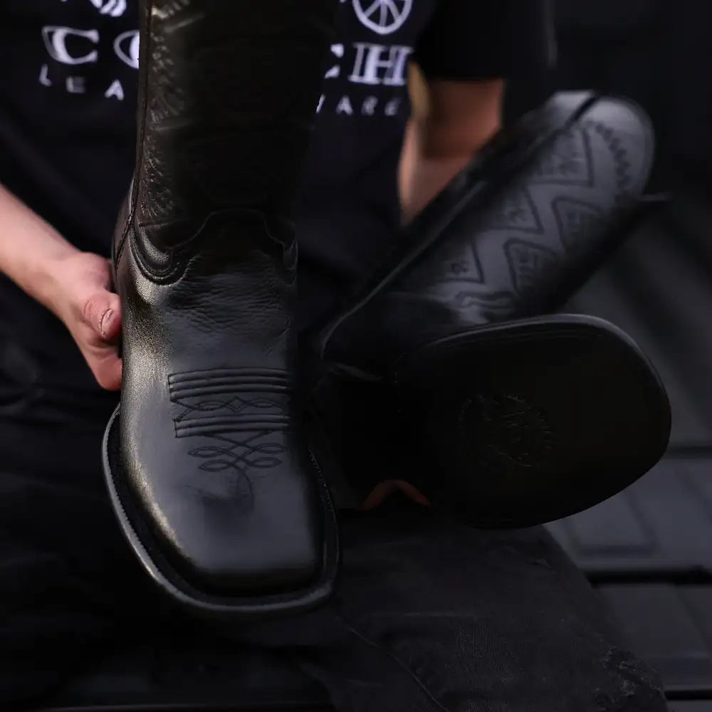 Black Deer Leather Boots - Square Toe