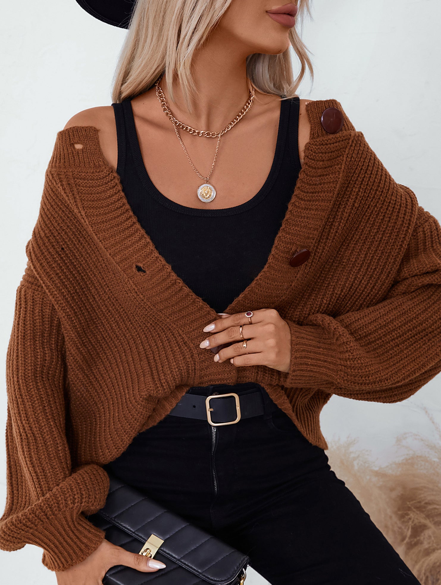 Solid Color Button Knit Cardigan Sweater