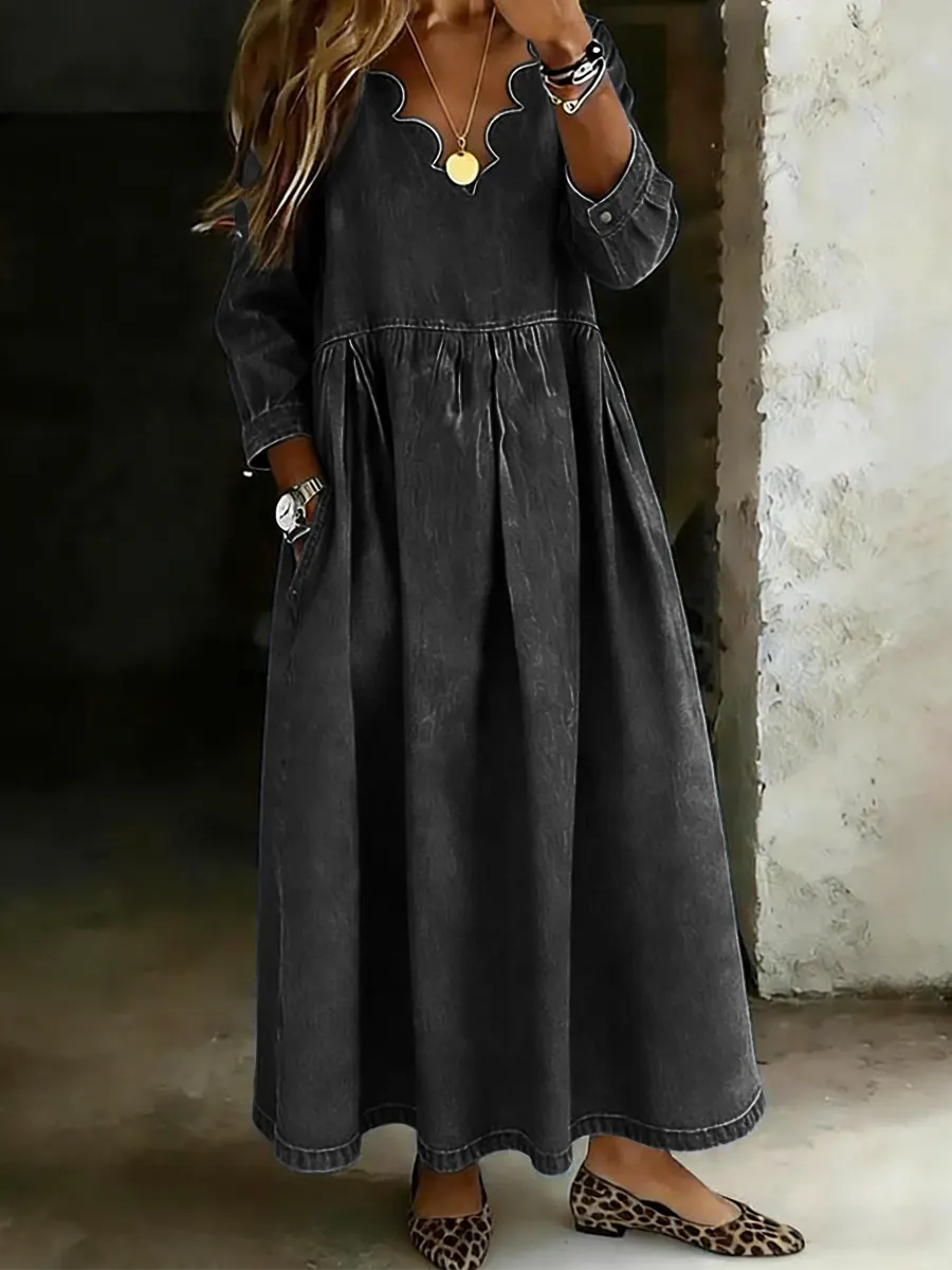 Women's Casual Wavy Neckline Denim Skirt