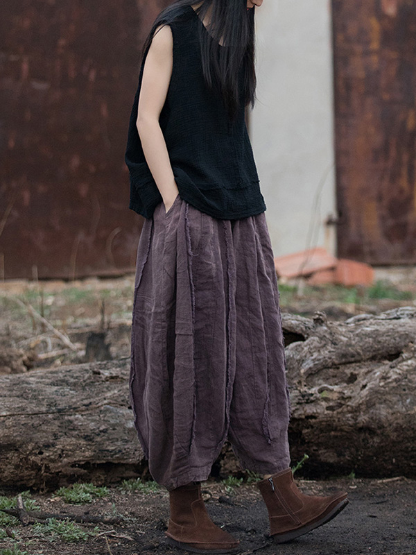 Fringed Pleated Solid Color Split-Joint Loose Sleeveless V-Neck Vest Top