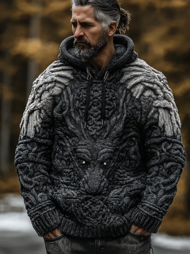 Men's Viking-style Winter Warm Hooded Knitted Sweater