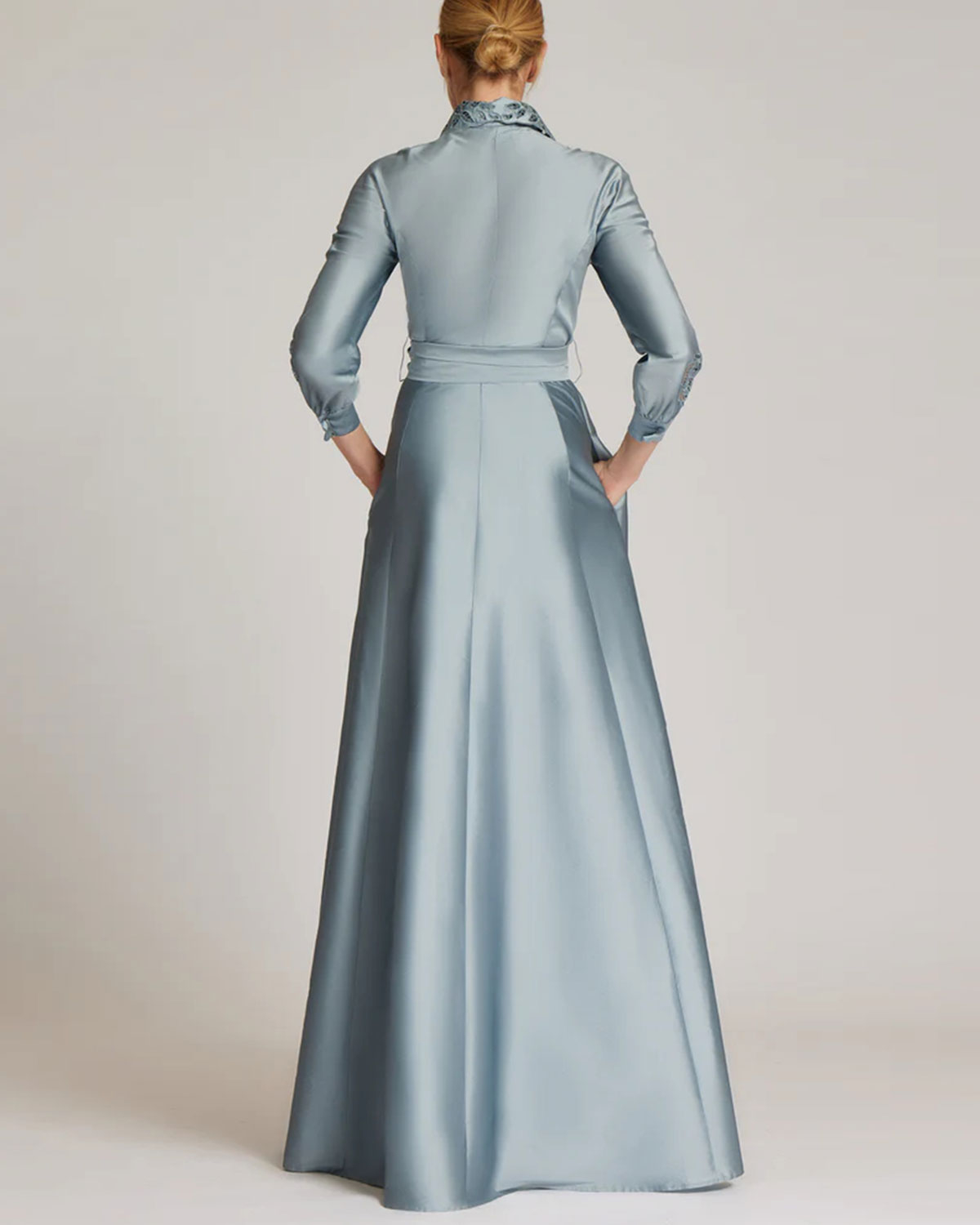 Taffeta Shirt Dress Gown With Eyelet Sleeve and Collar