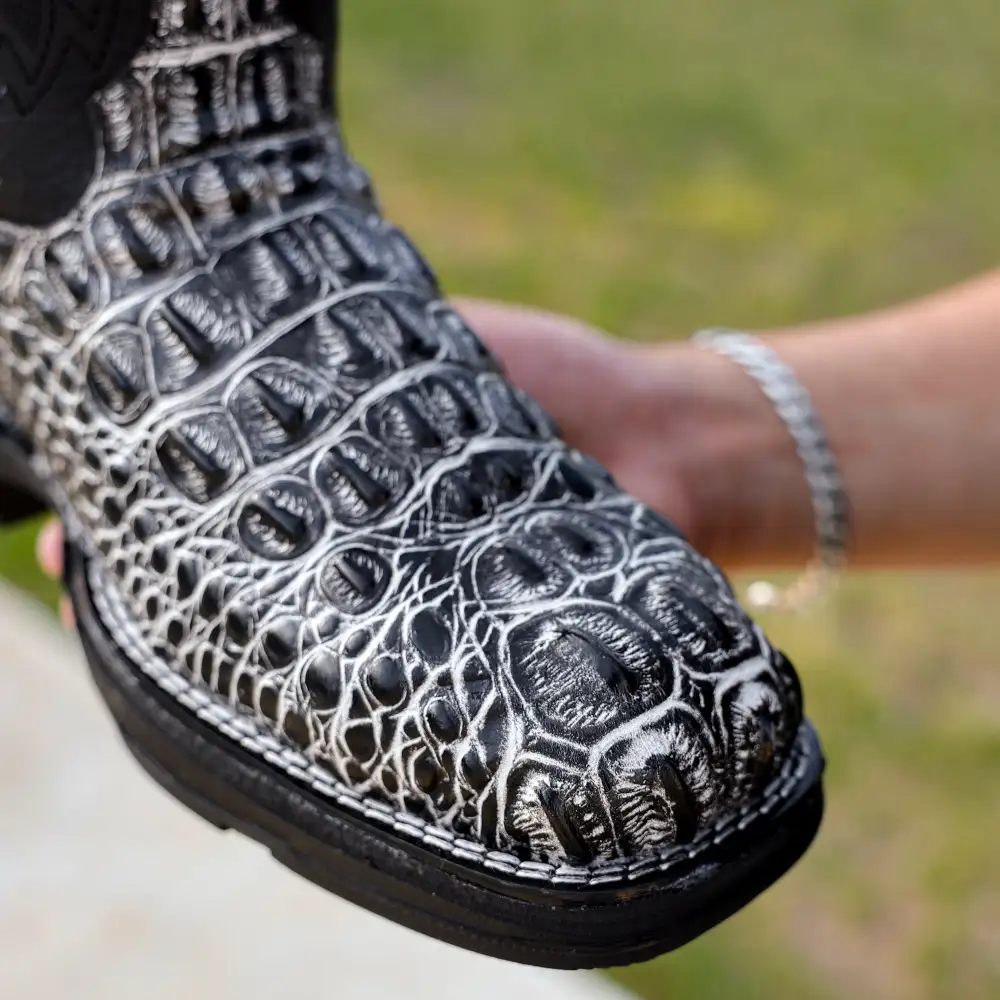 Eclipse Caiman Neck Leather Boots With 3D Lightweight BLACK EDITION Sole - Composite Toe