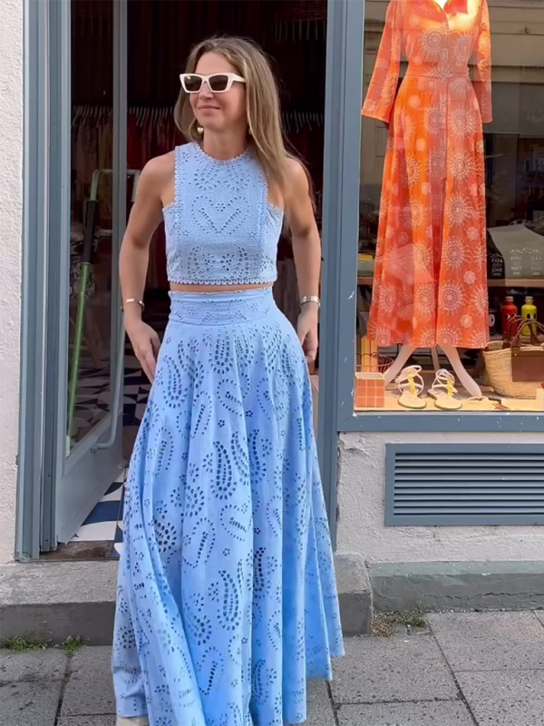 Sleeveless Elegant Lace Two-Piece Maxi Skirt Set