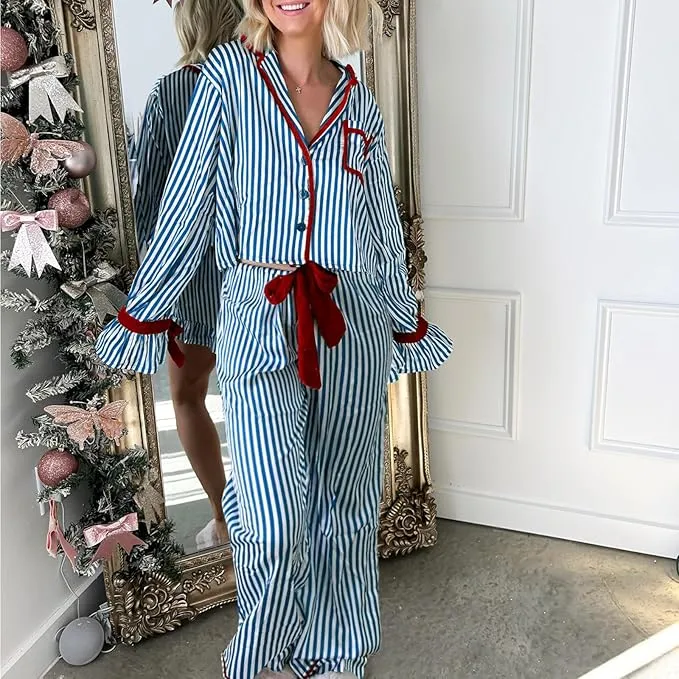 Womens Striped Pajama Set