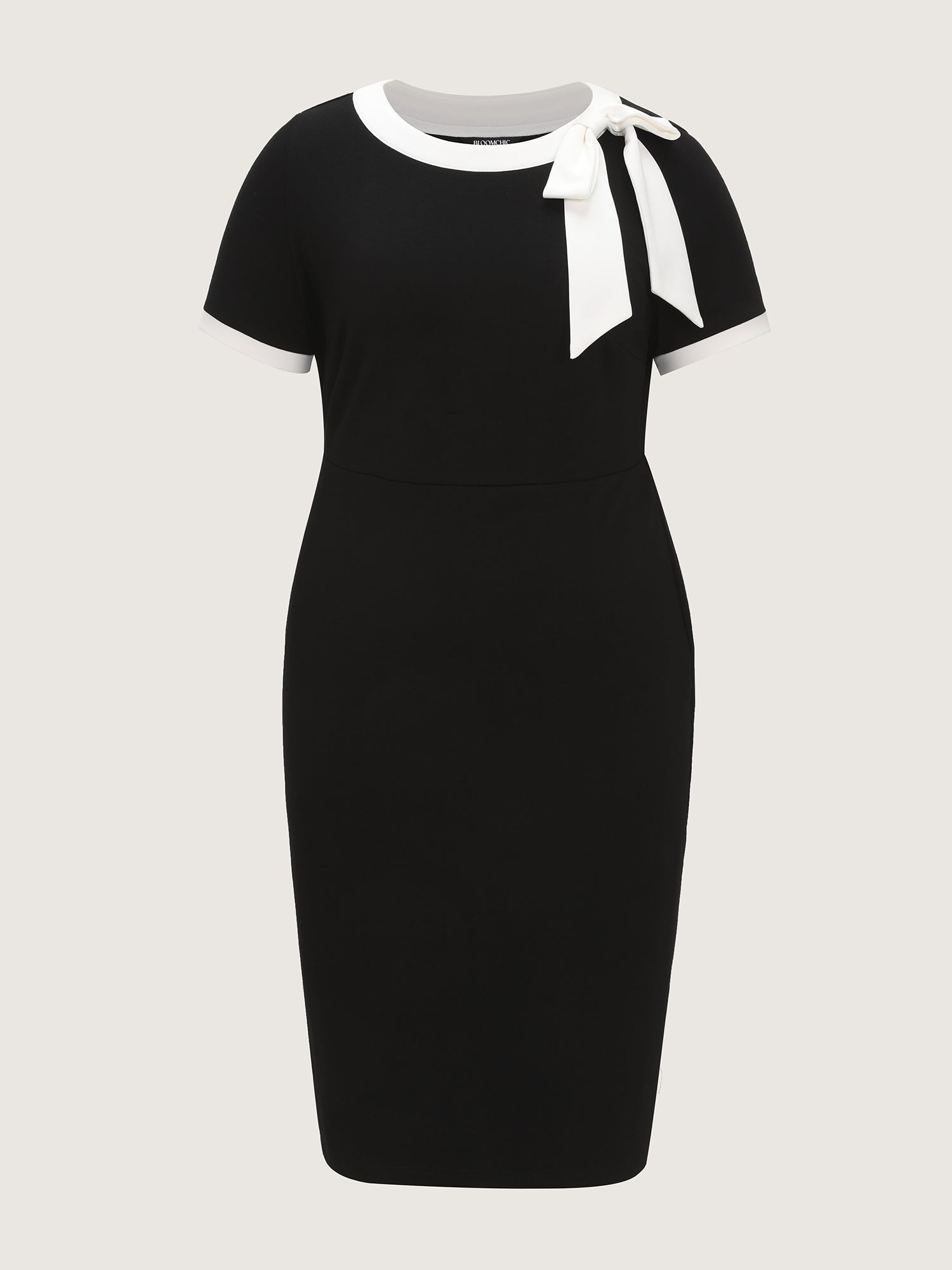 Side Bowknot Color Contrast Midi Dress