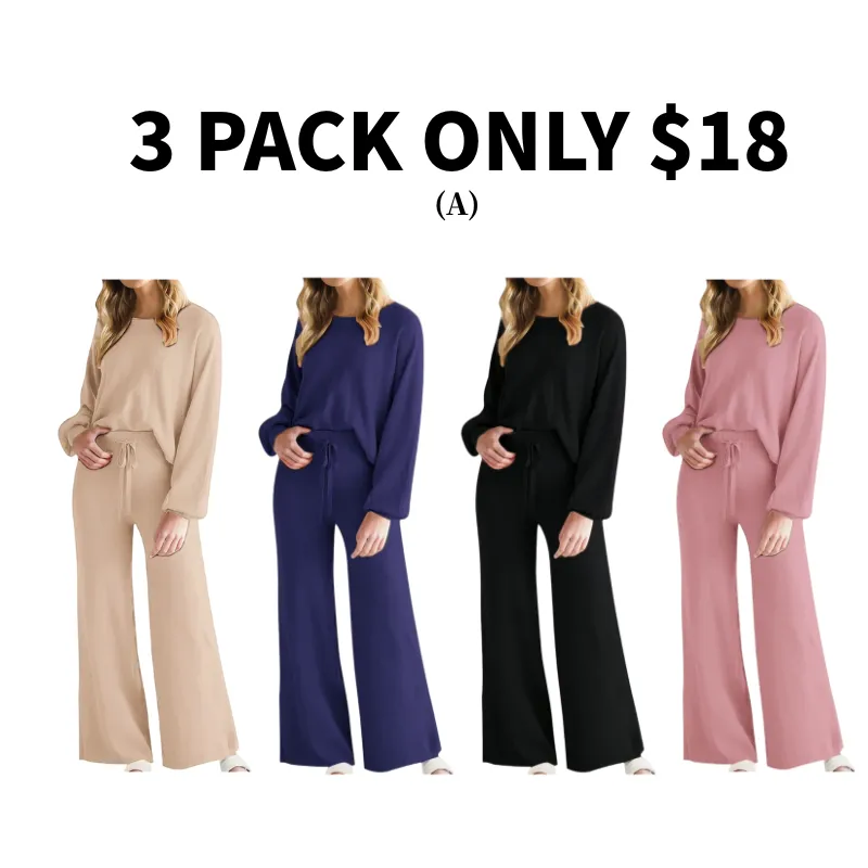 Womens Fall Winter Casual Solid Knitted 2 Piece Sets Long Sleeve