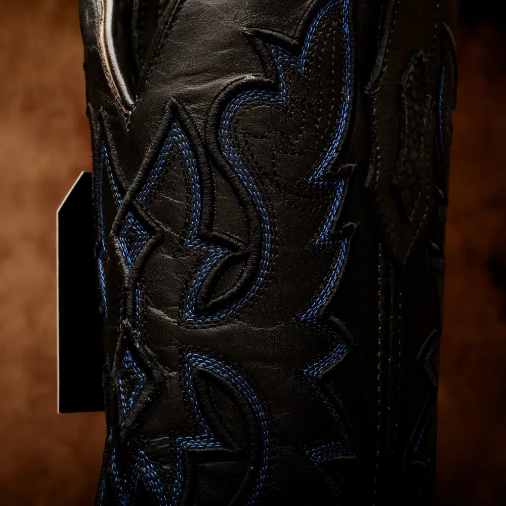 Matte Black Python Leather Boots - Square Toe