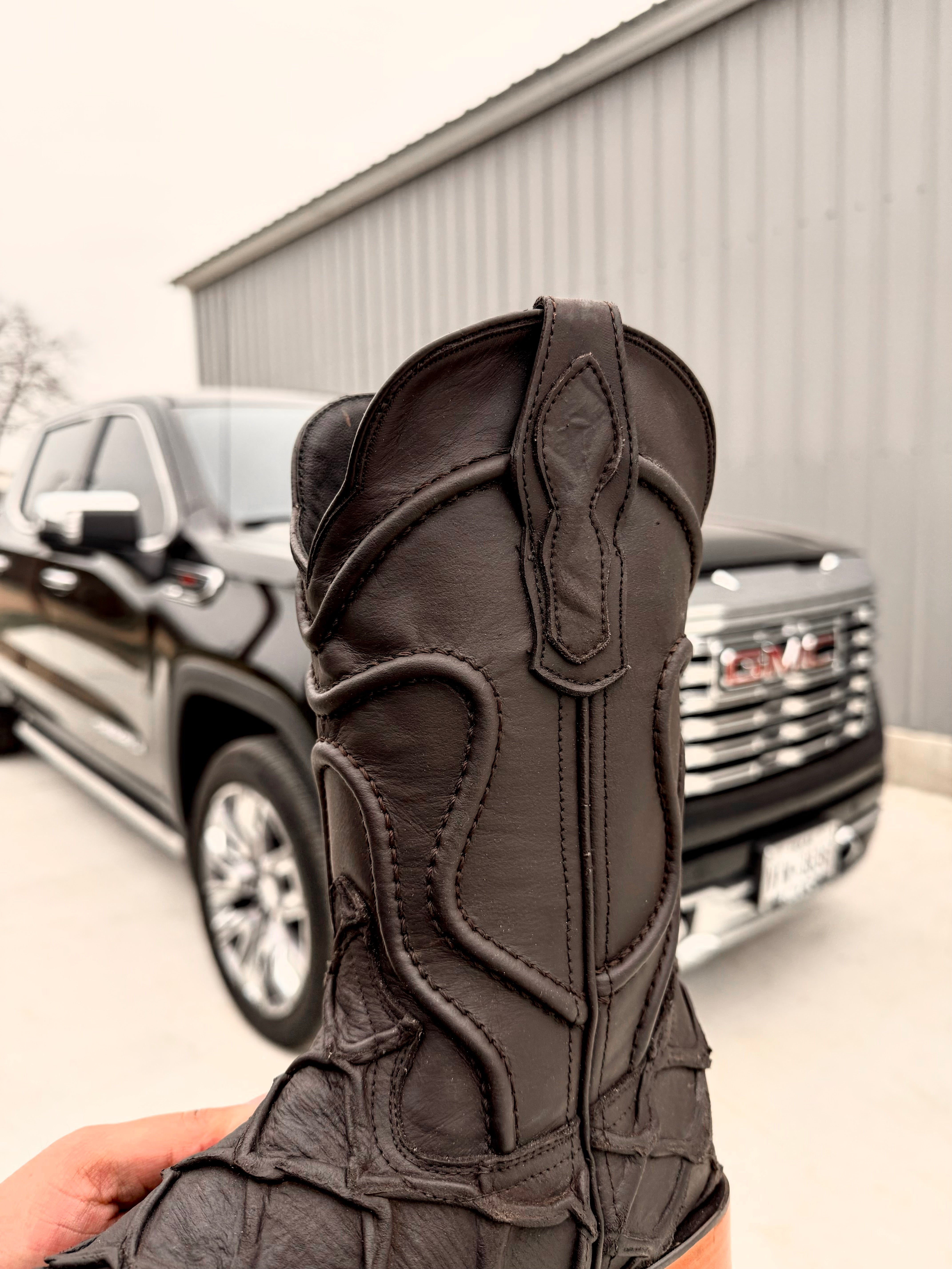 Matte Brown Pirarucu Leather Boots - Square Toe