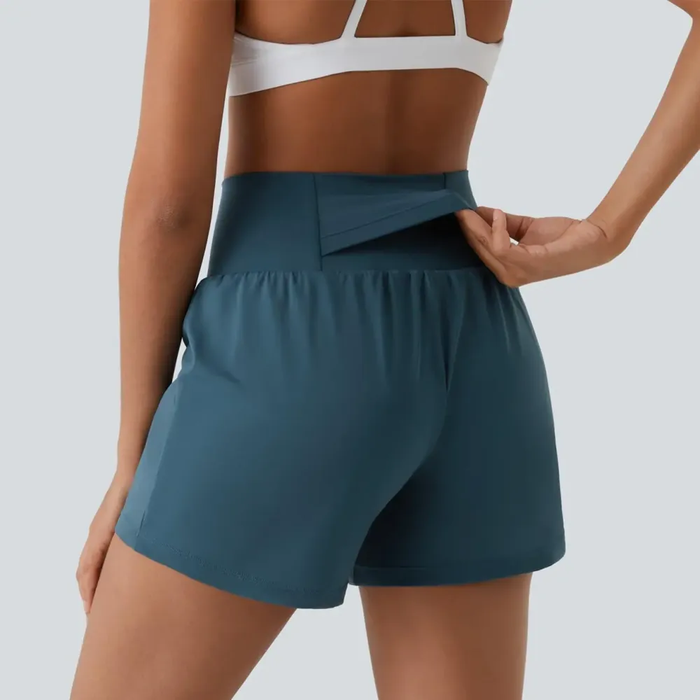 Super High Waisted Back Pocket & Side Hidden Pocket 2-in-1 Yoga Shorts