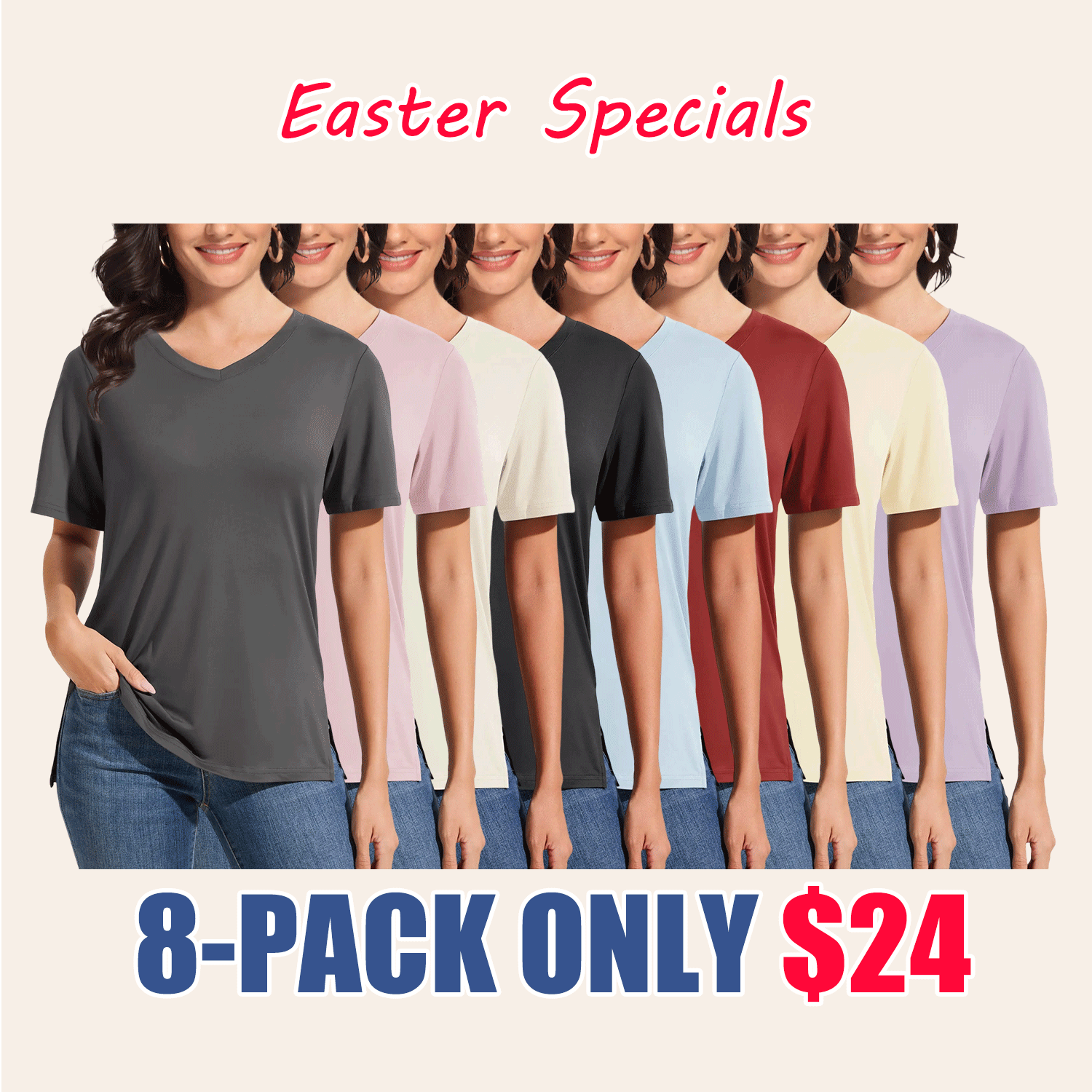 🔥Easter Sale!V-Neck Loose Fit Tee