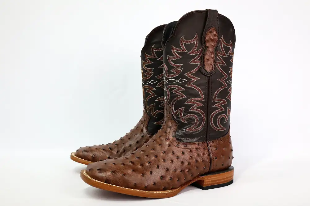 Brown Ostrich Leather Boots — Square Toe