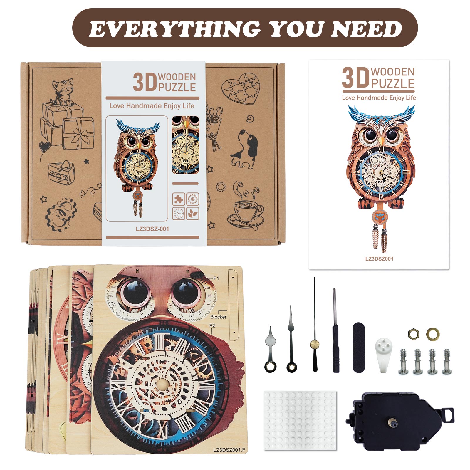 Owl â€“ DIY Wooden Clock, 3D Puzzle Craft Kit