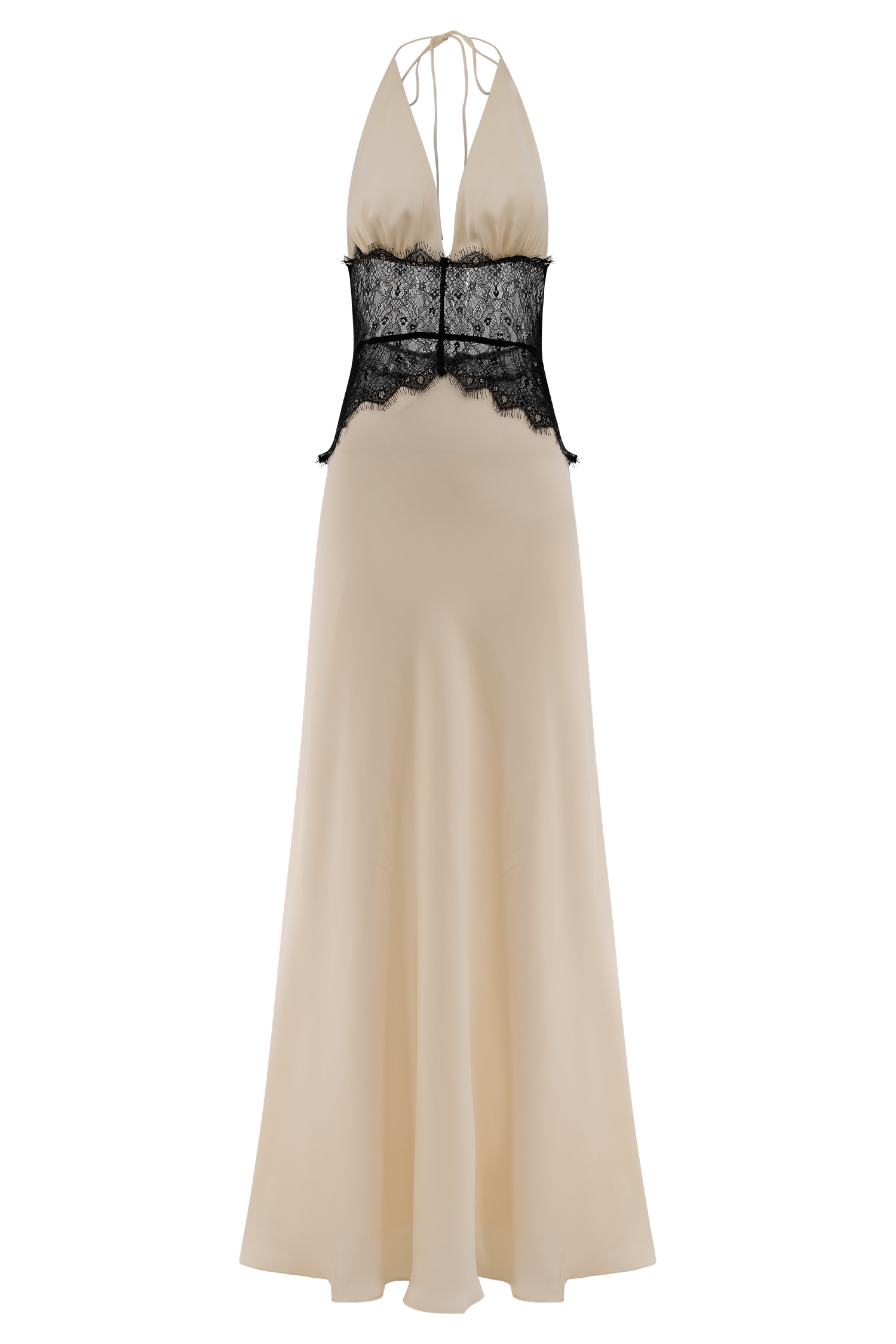 Black/ivory Lace And Satin Maxi Dress