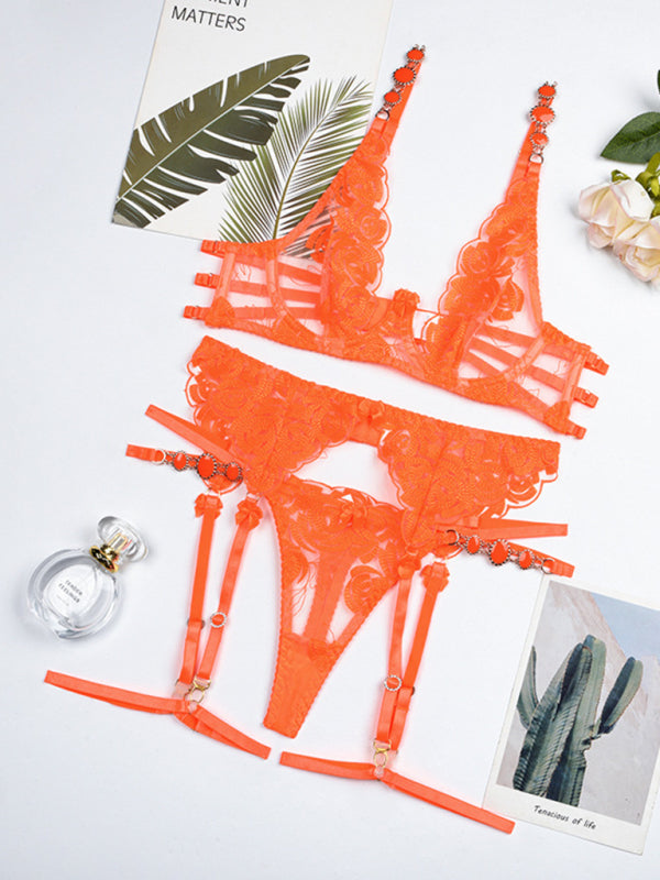 Embroidered Bra Retro Decorative Push-Up Underwear Set