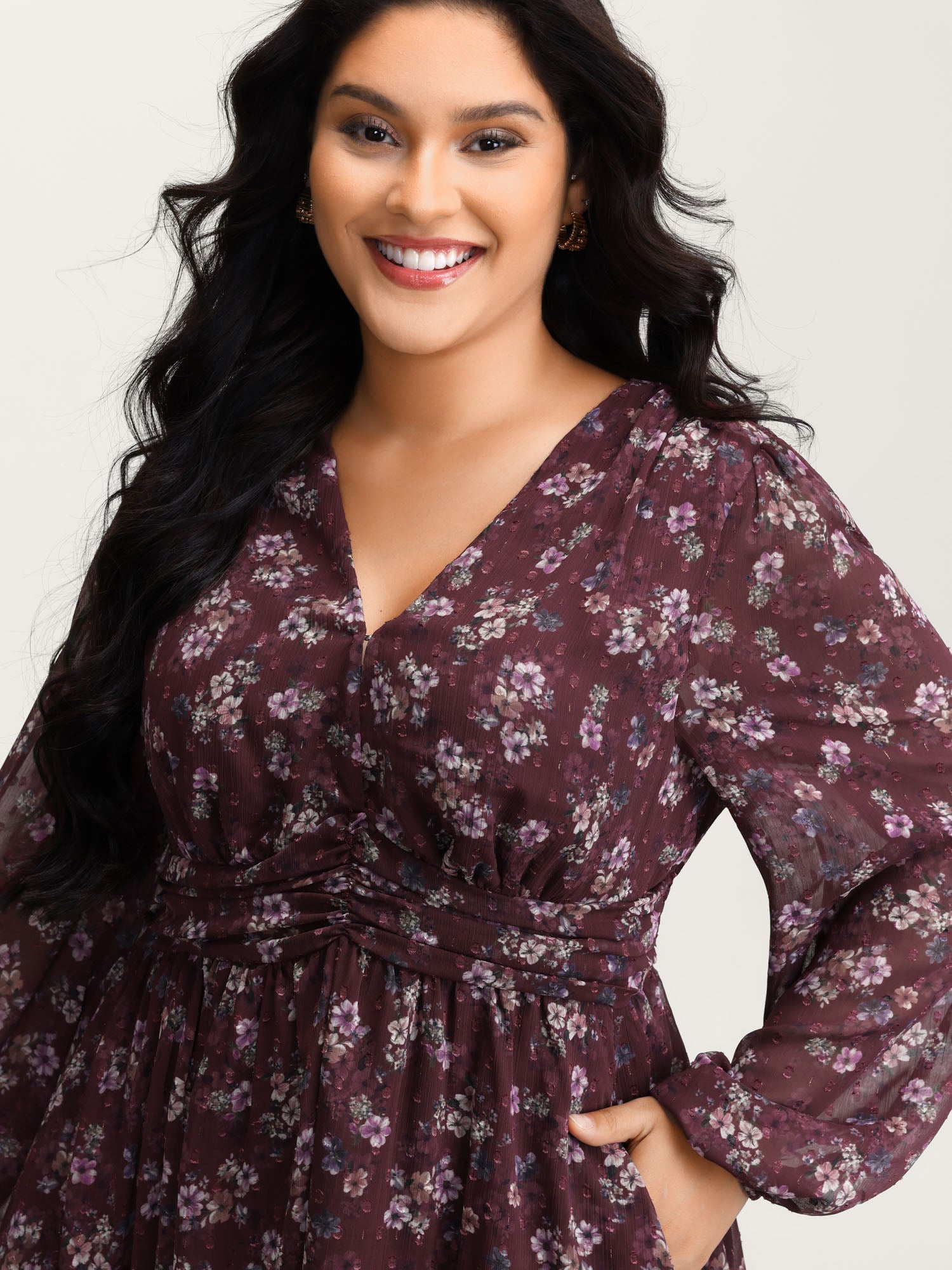 Floral Print Pleated Waist Mini Dress