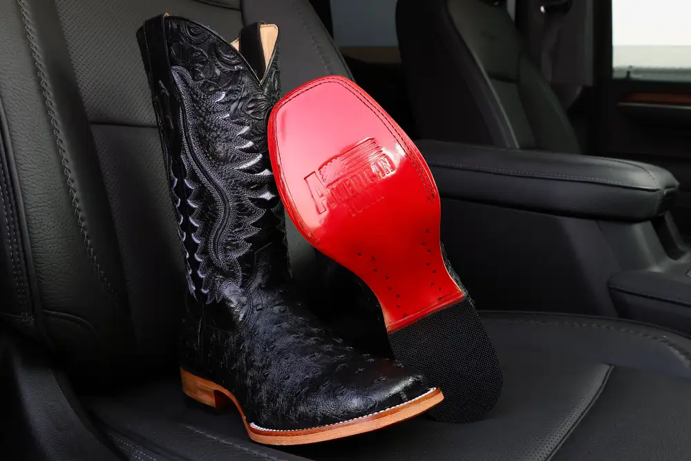 Men’s Black Ostrich Leather Boots — Square Toe