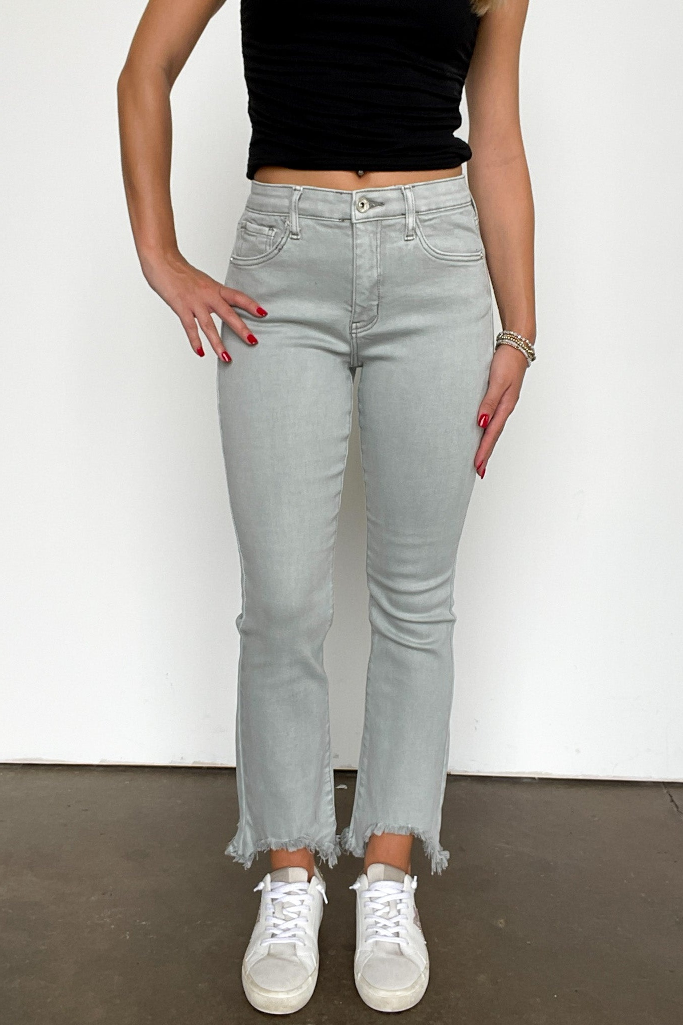 Mid Rise Kick Flare Distressed Jeans