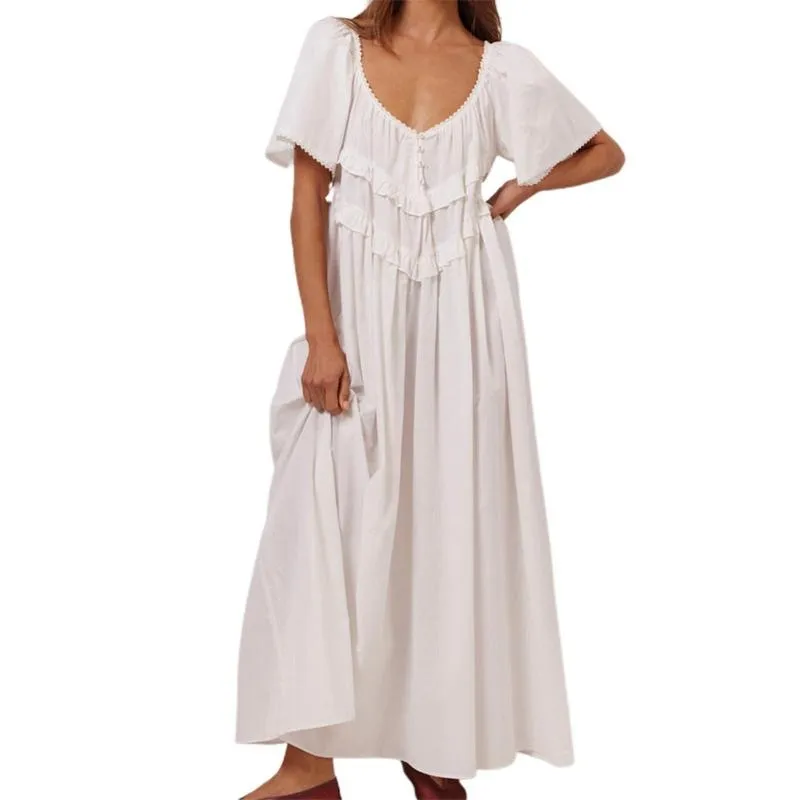 Women Long Dress Elegant Short Sleeve Low-Cut Backless(Just $3 Each!)