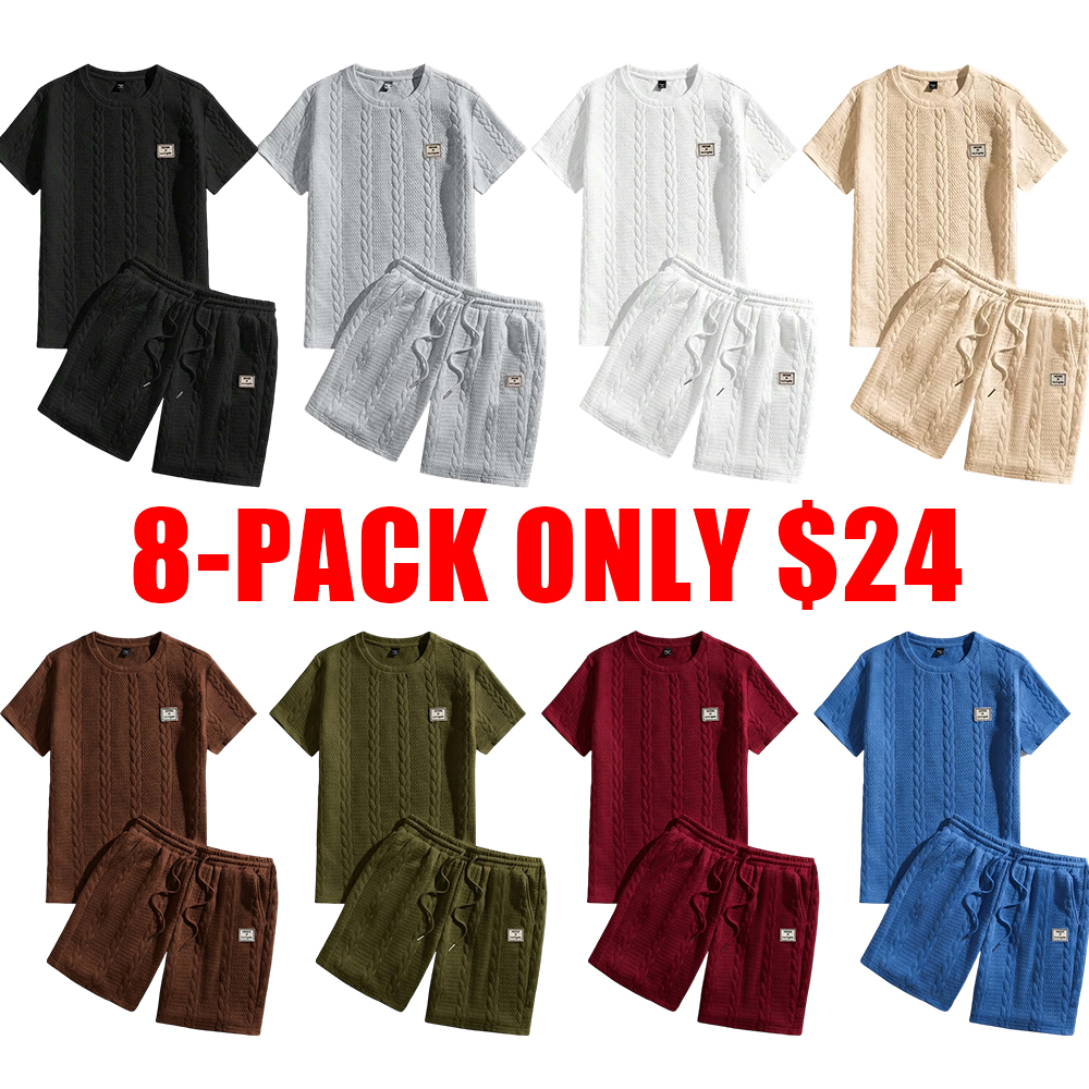 Men’s Textured Jacquard T-Shirt & Shorts Set