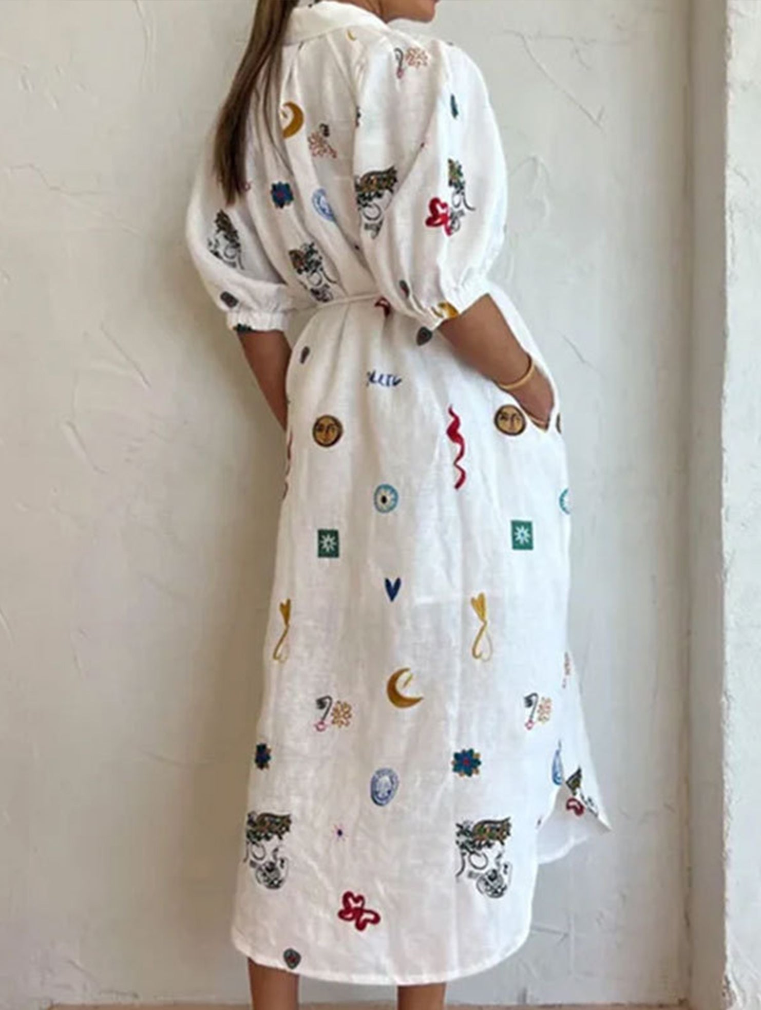 Printed Tie Waist Shirt Dress