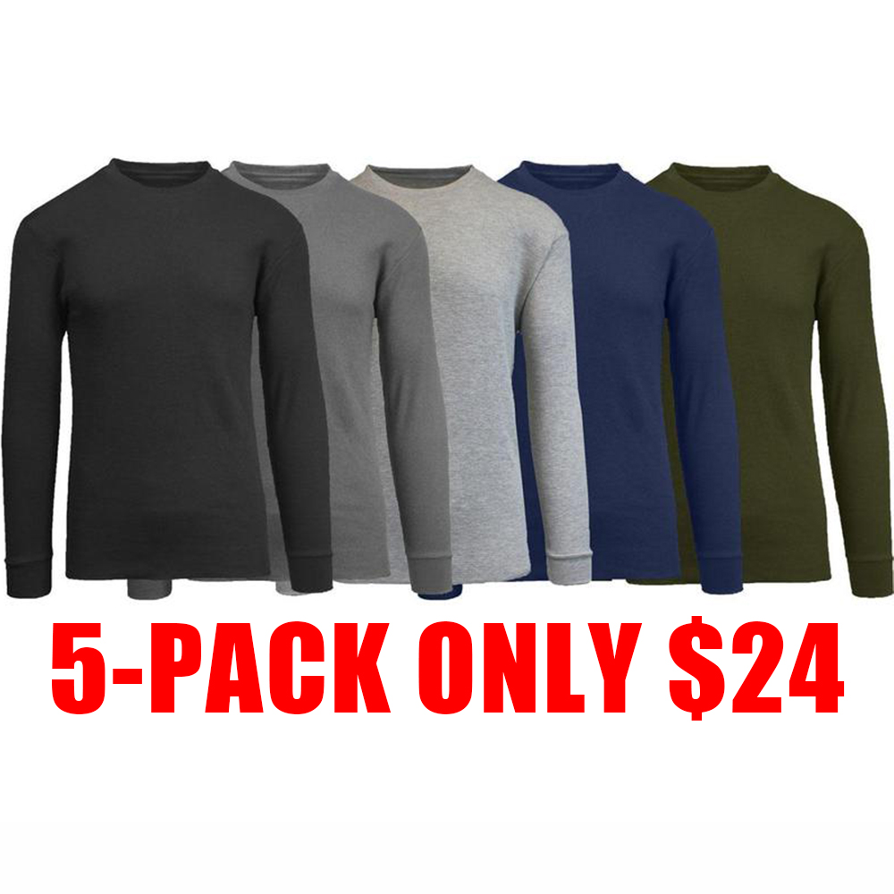 Men’s 5-Pack Waffle-Knit Long Sleeve Thermal Shirts – Warm, Soft & Stylish Everyday Wear