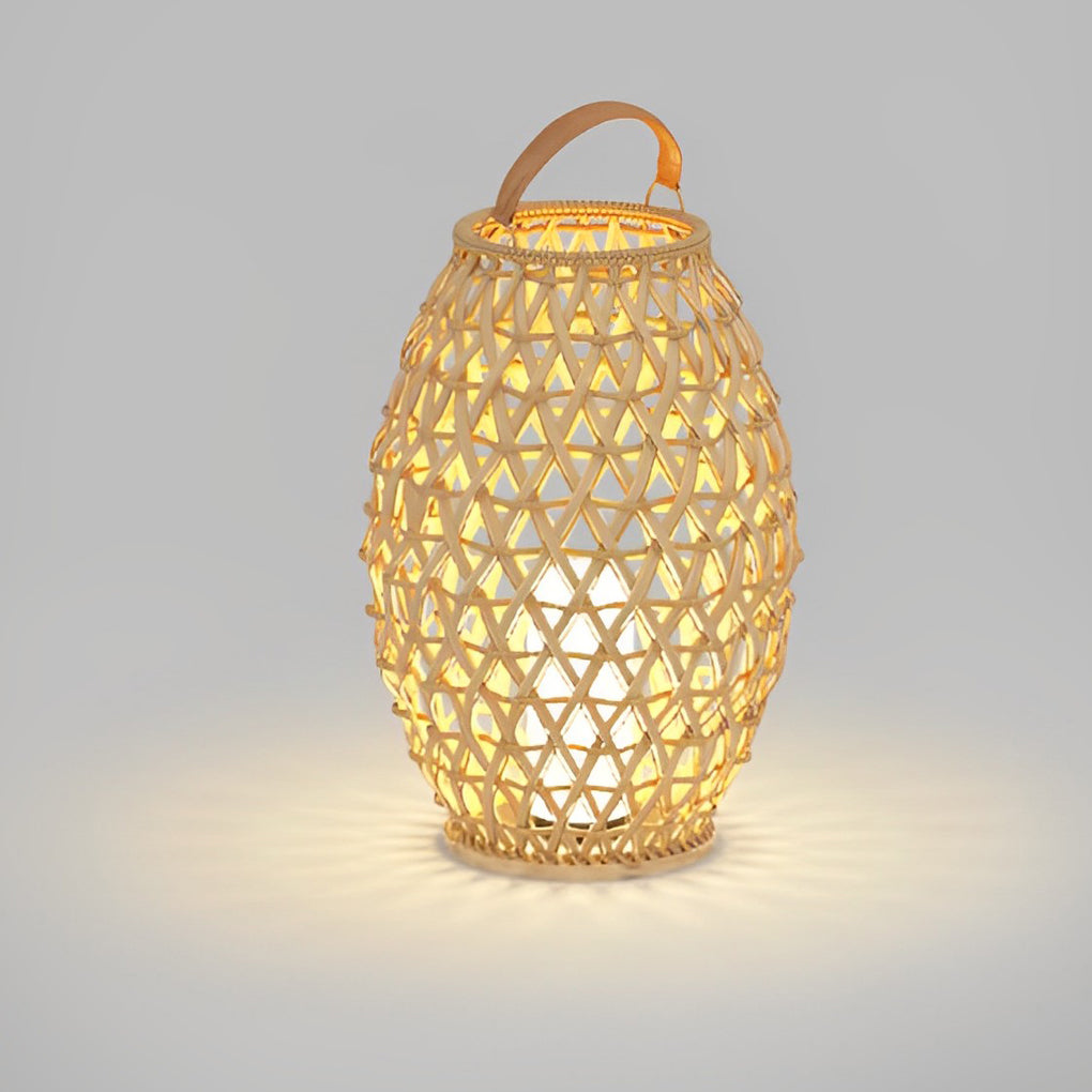 Portable Bamboo Rattan Lanterns Shape Waterproof LED Modern Lawn Light