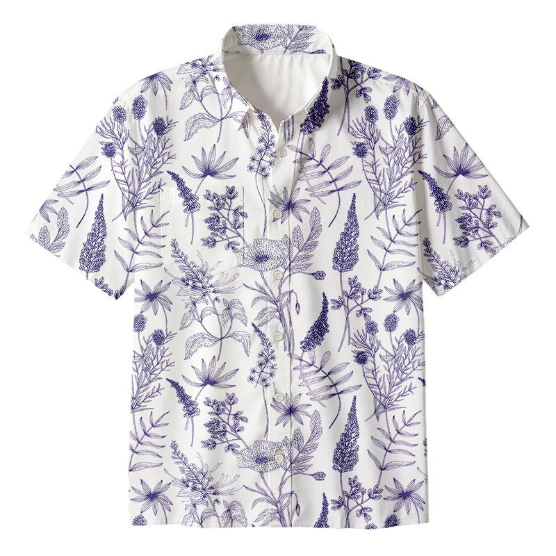 Simple Botany Flowers Button Up Pocket Shirt