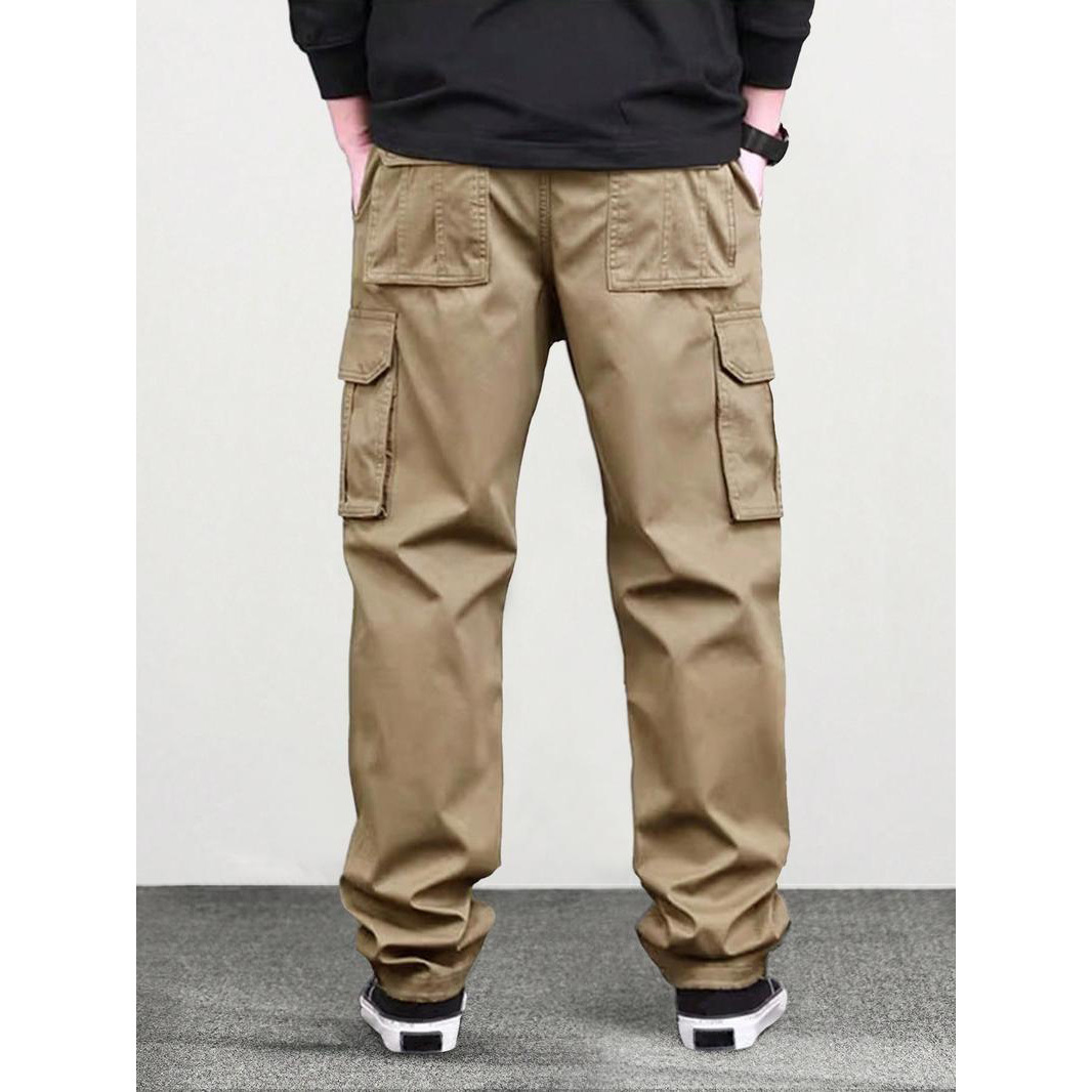 Men's Loose Solid Pocket Drawstring Waist Cargo Pants