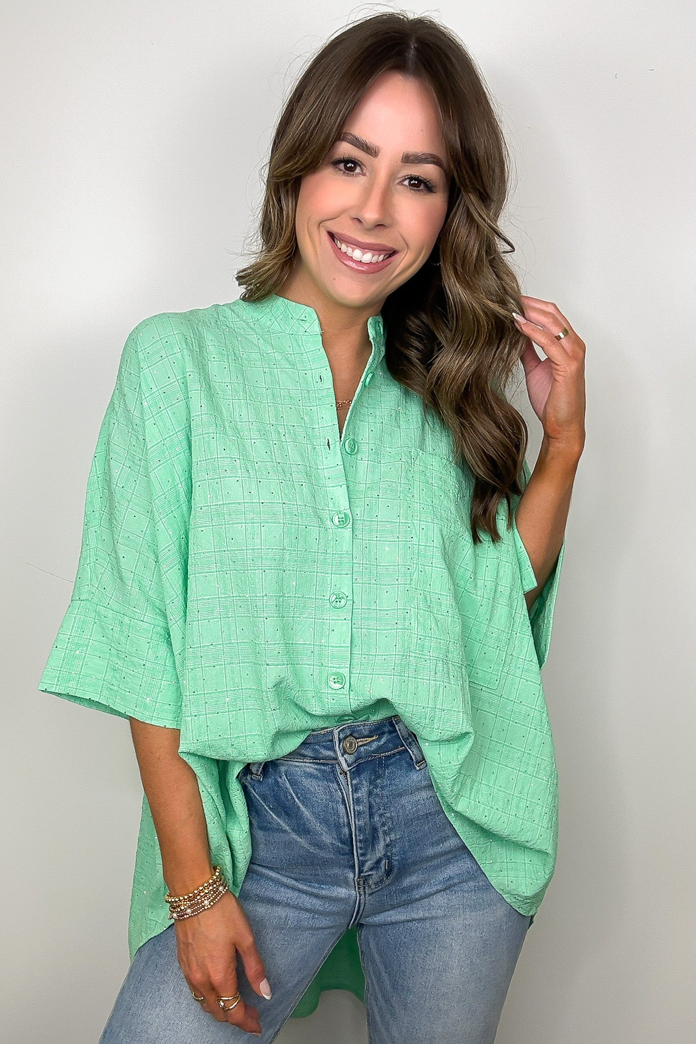 Rhinestone Embellished Button Down Top