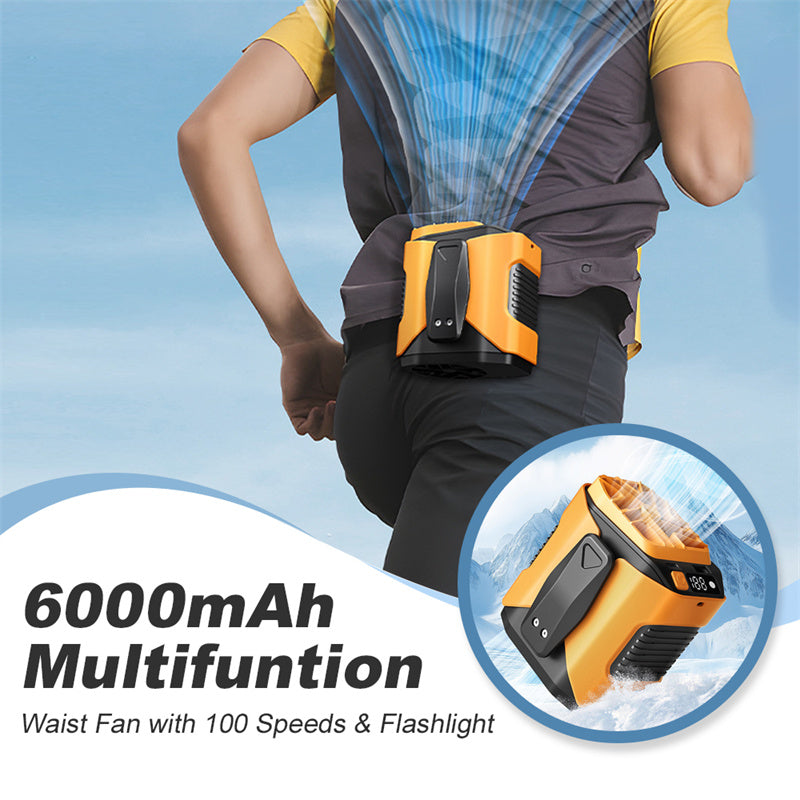 🏖️Sale For 50% OFF🌀6000mAh Multifuntion Waist Fan with 100 Speeds & Flashlight🌬️⚡