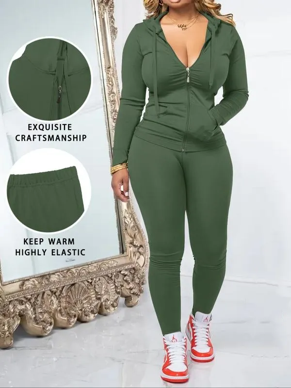 Women's Fall Zipper Hoodie and Skinny Pants Set