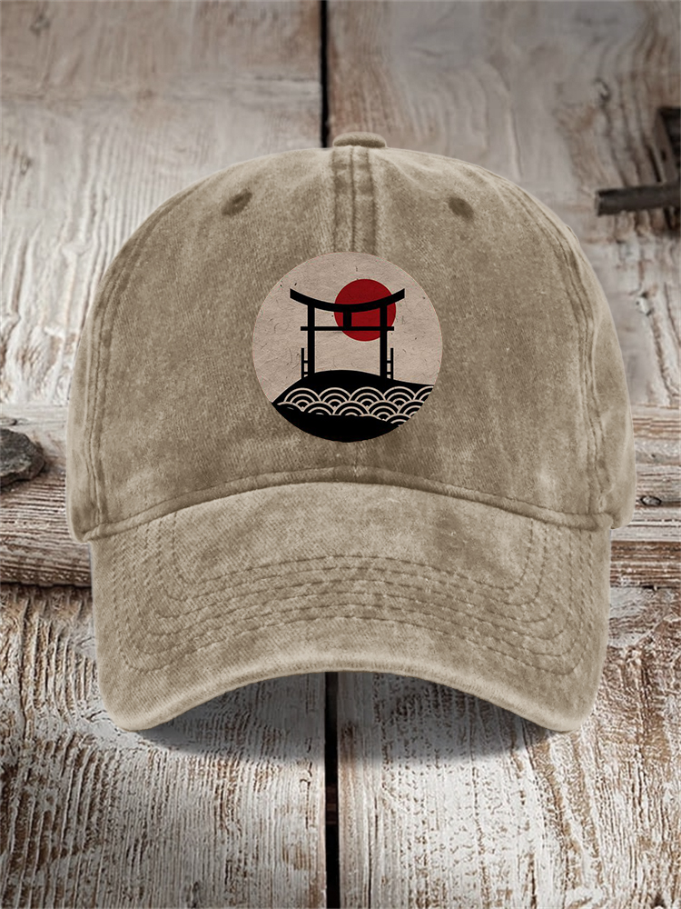 Japanese Shrine Sunrise Sea Waves Washed Cap