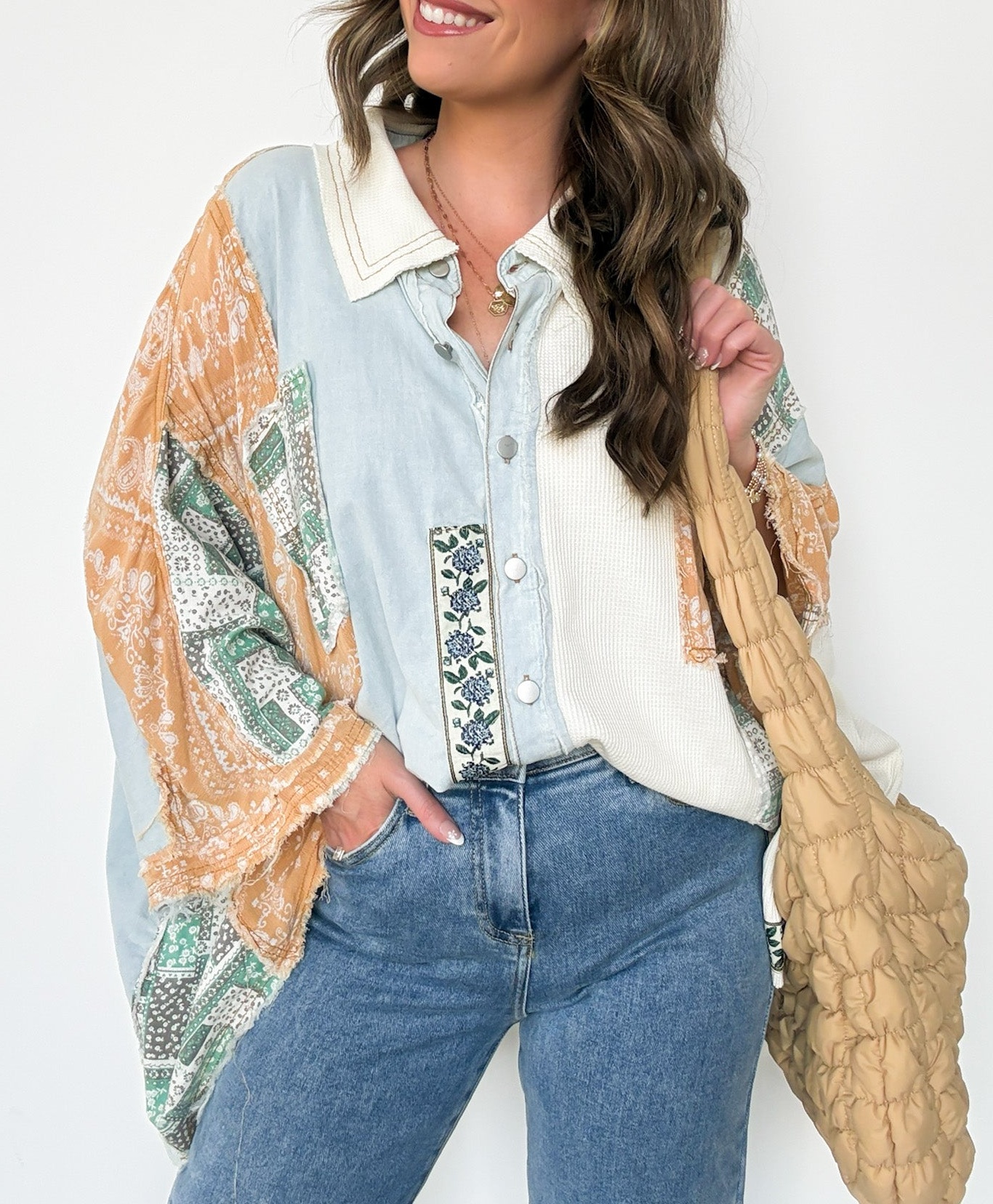 Patchwork Contrast Denim Shirt