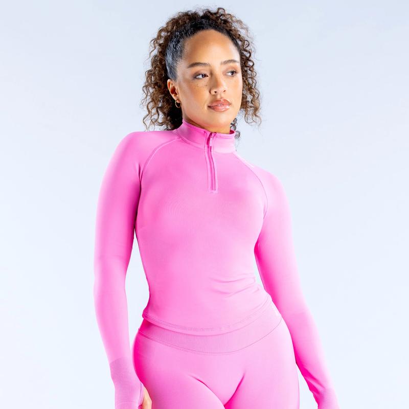 Women’s Seamless Zip-Up Long Sleeve Crop Top with Thumb Holes