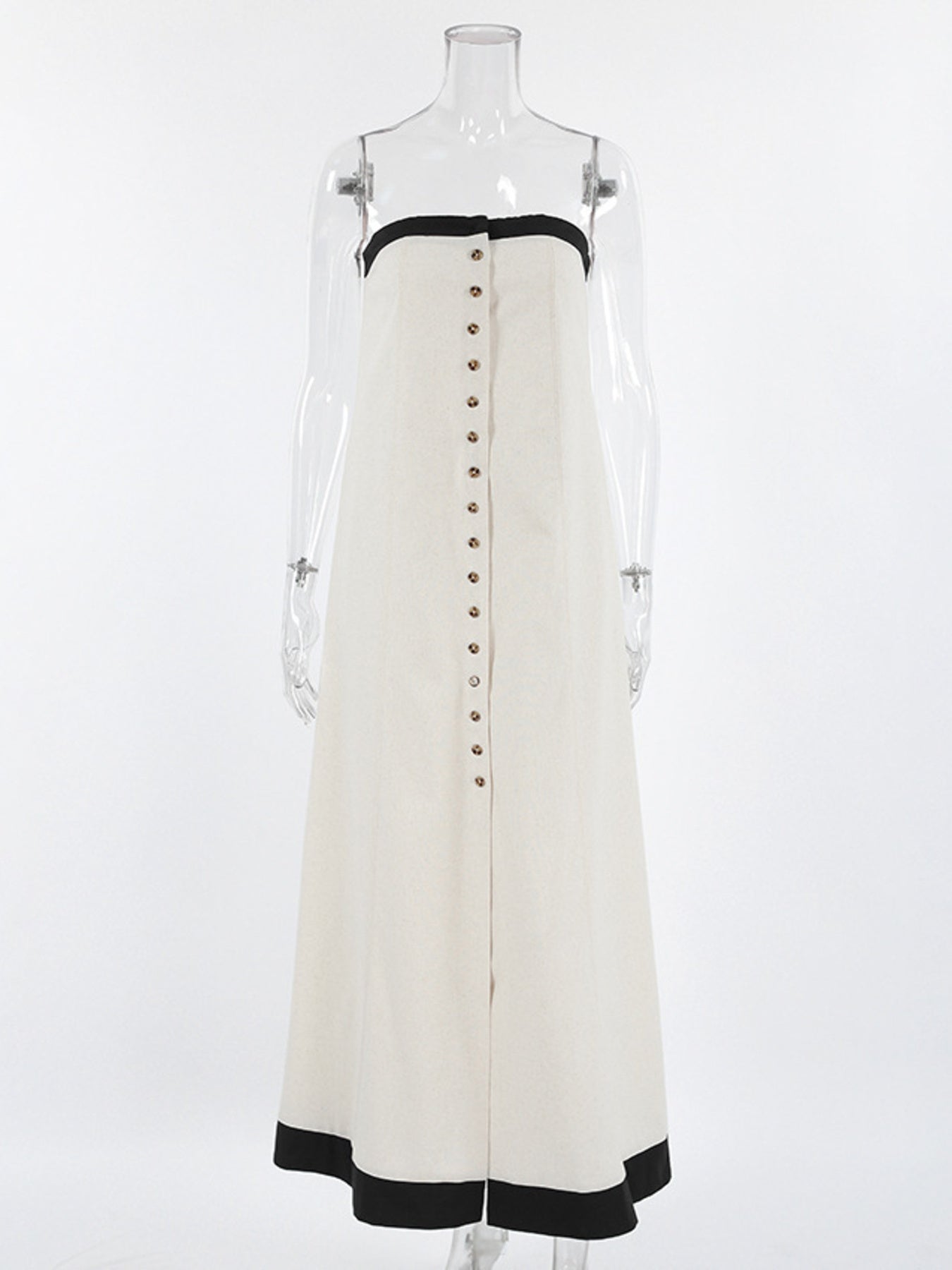 Contrast Trim Button Front Tube Maxi Dress