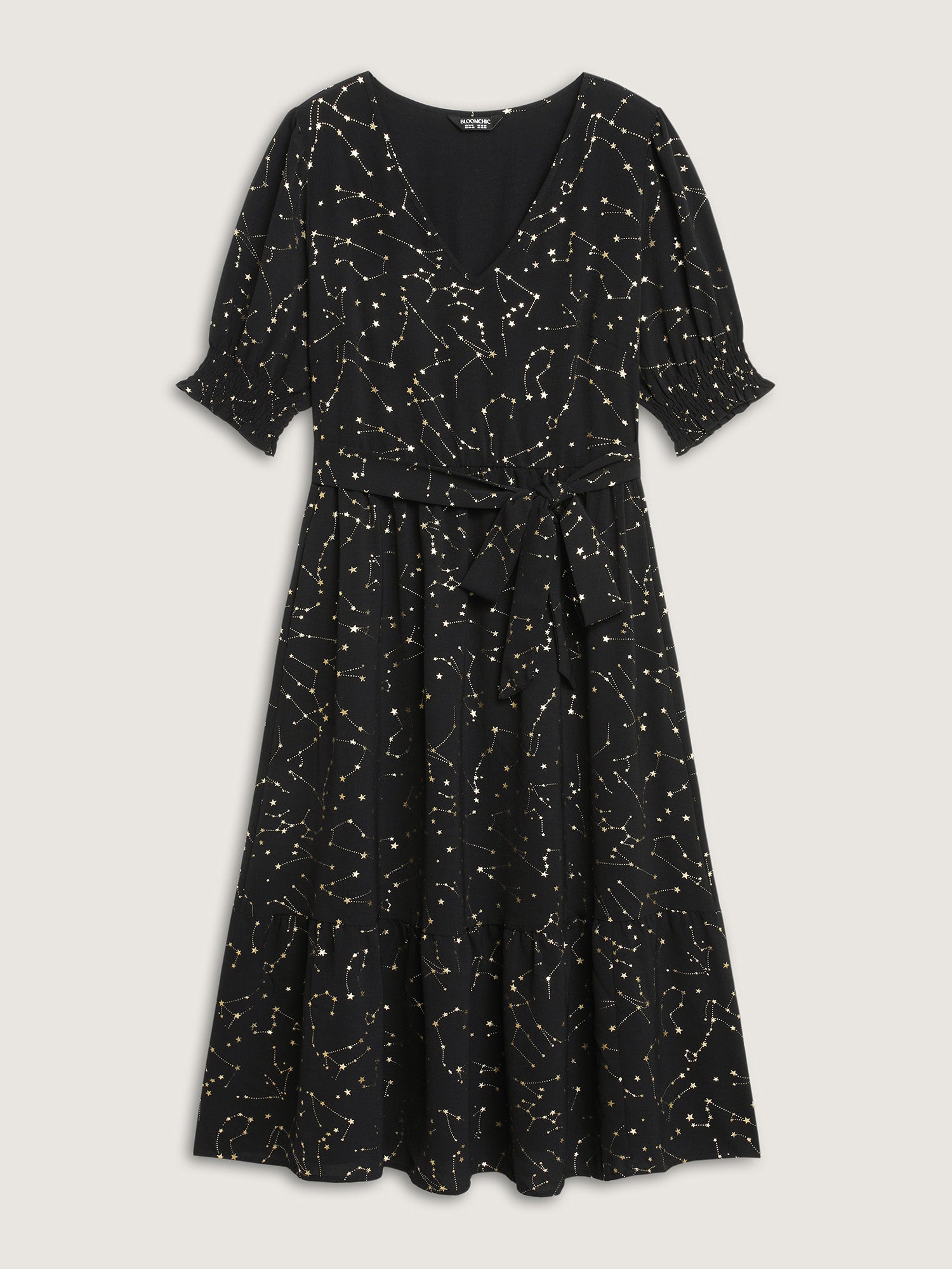 Shimmery Star Print Stretchy-Waist Midi Dress